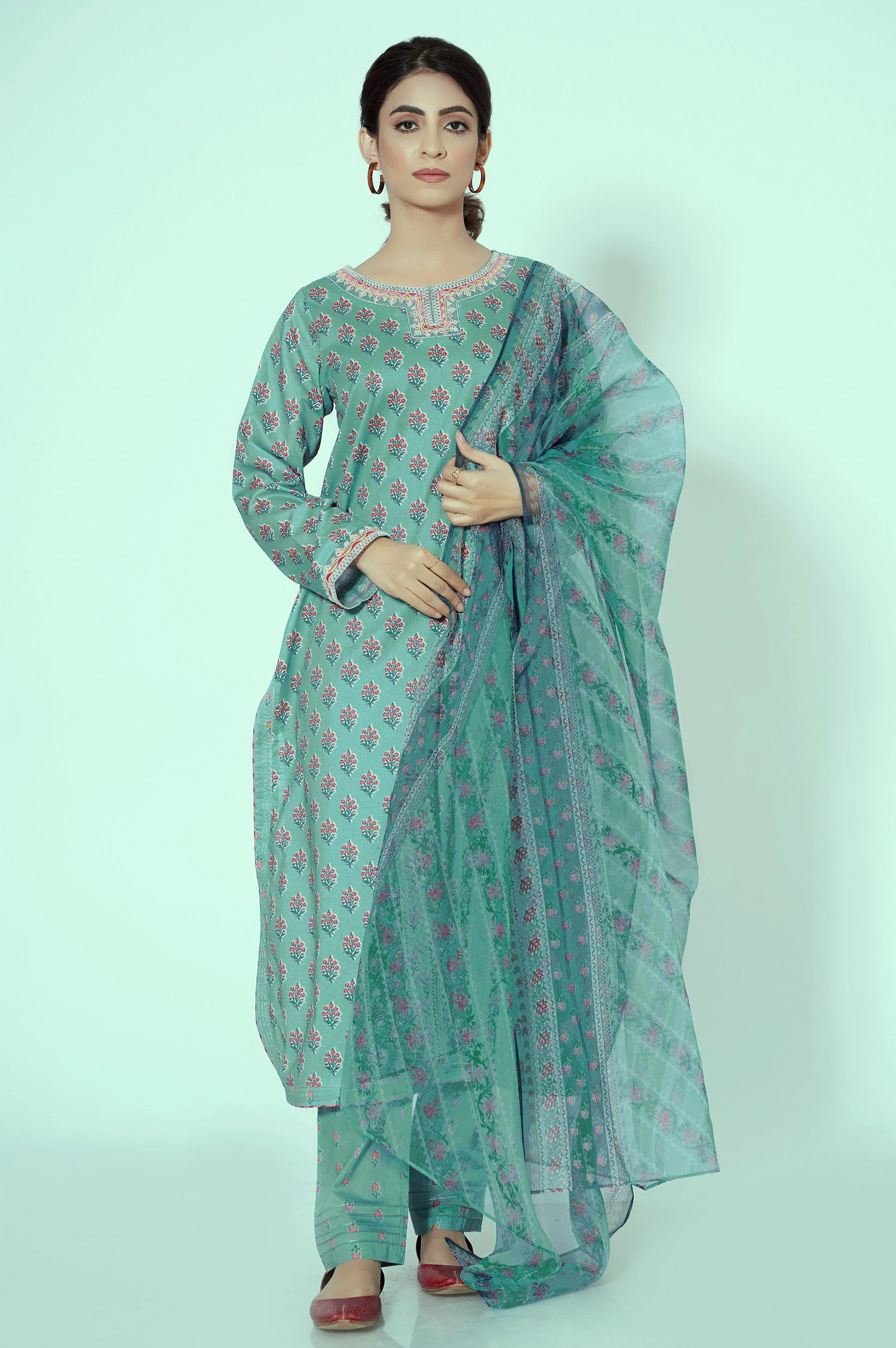 Unstitched 3 Piece Printed Lawn Suit - Image 3