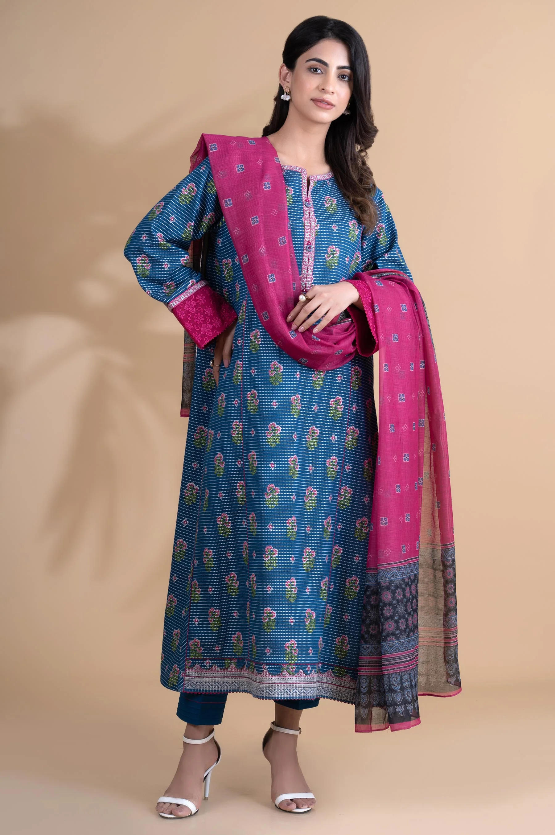 Unstitched 3 Piece Printed Dobby Lawn Suit - Image 2