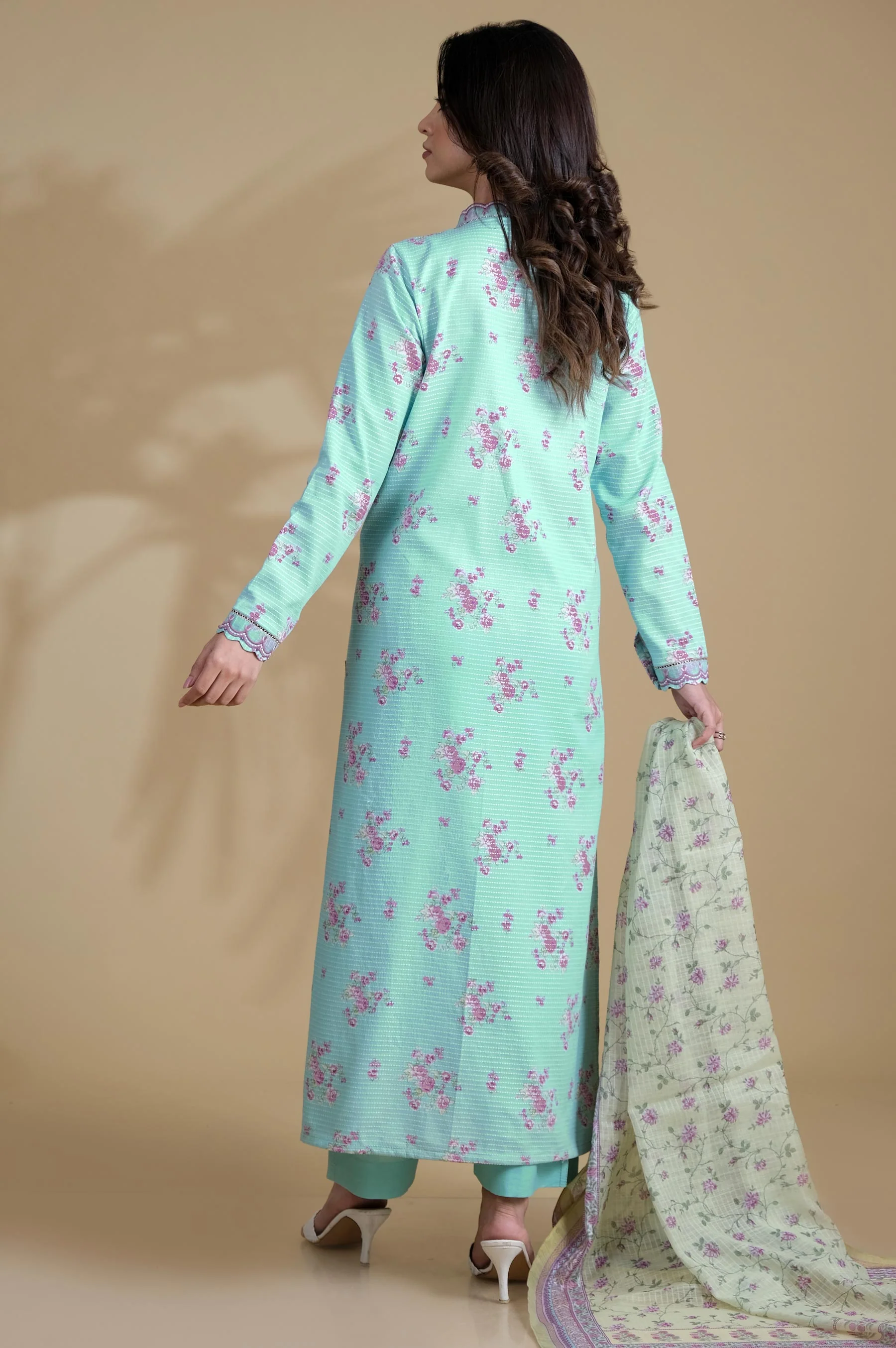 Unstitched 3 Piece Printed Dobby Lawn Suit - Image 2