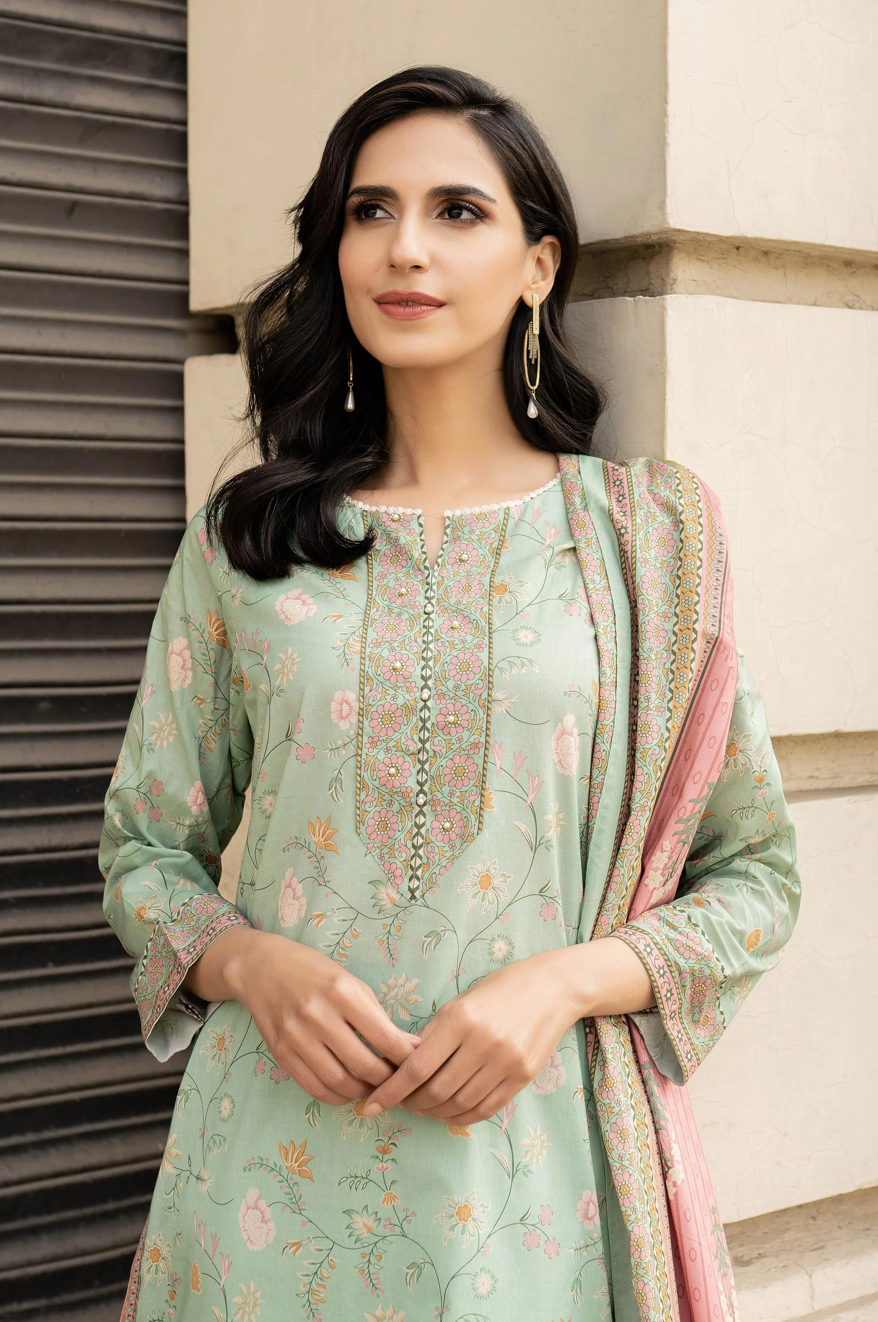 Unstitched 3 Piece Printed Lawn Suit with Printed Lawn Dupatta