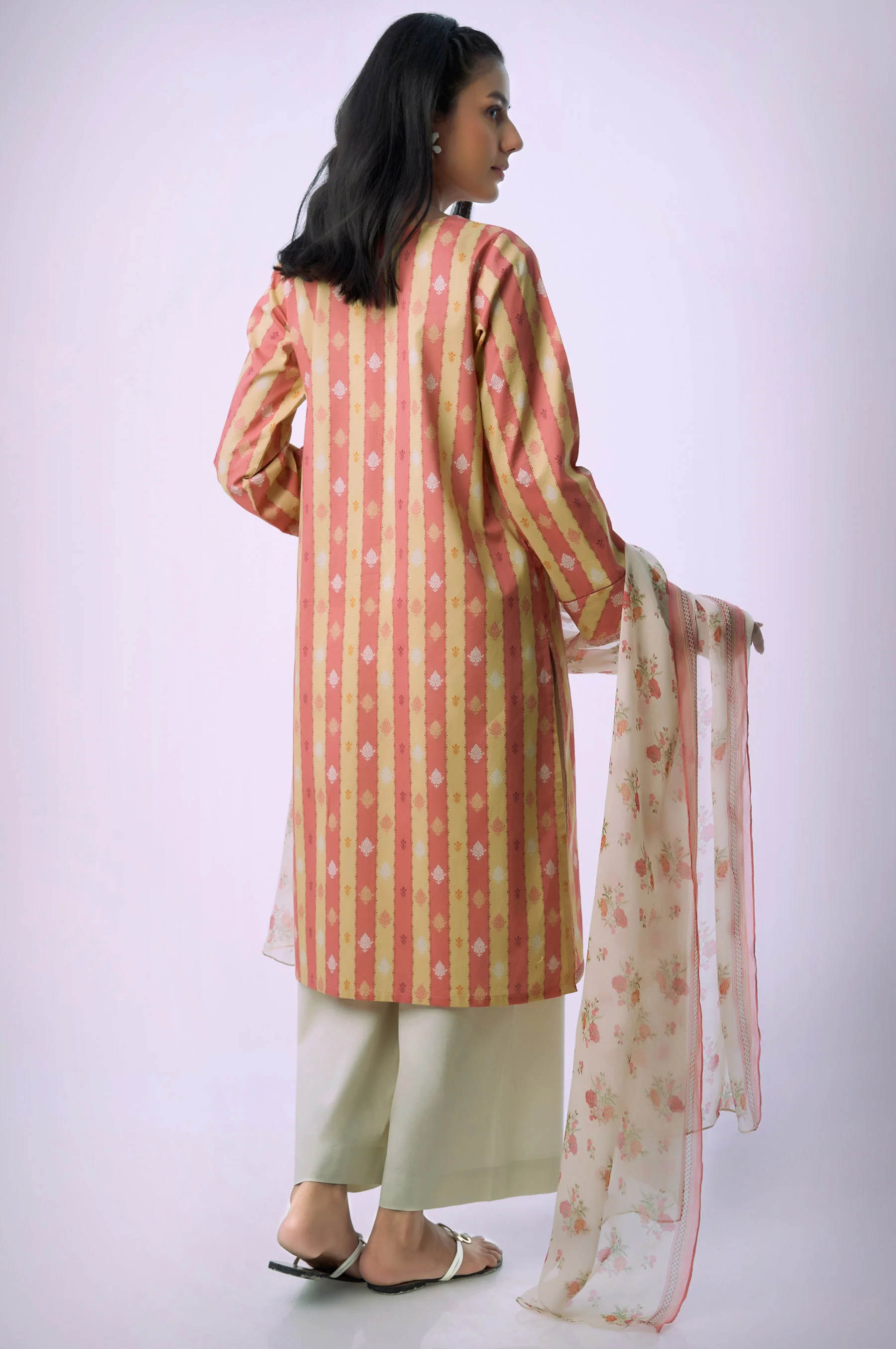 Unstitched 3 Piece Printed Lawn Shirt with Chiffon Dupatta - Image 5