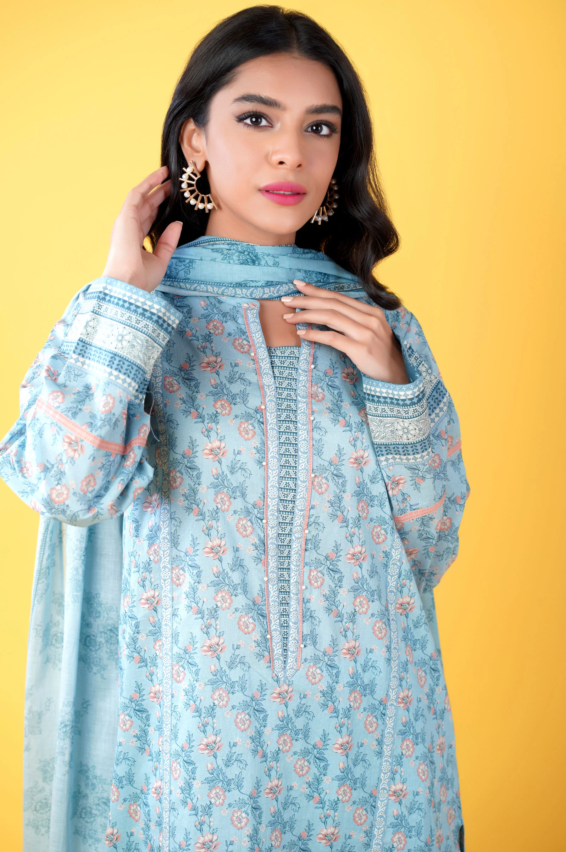 Unstitched 3 Piece Printed Lawn Suit - Image 3