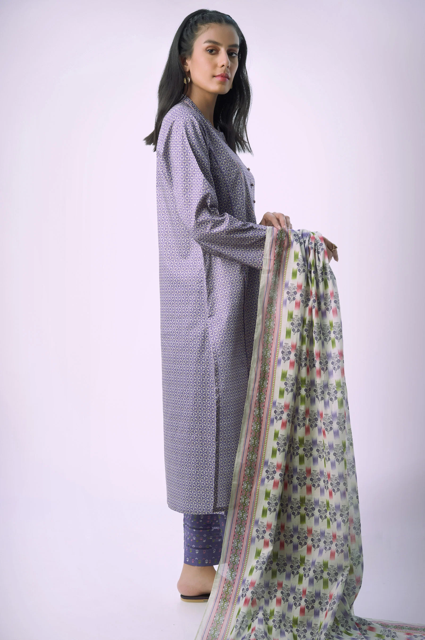 Unstitched 3 Piece Printed Lawn Suit - Image 3