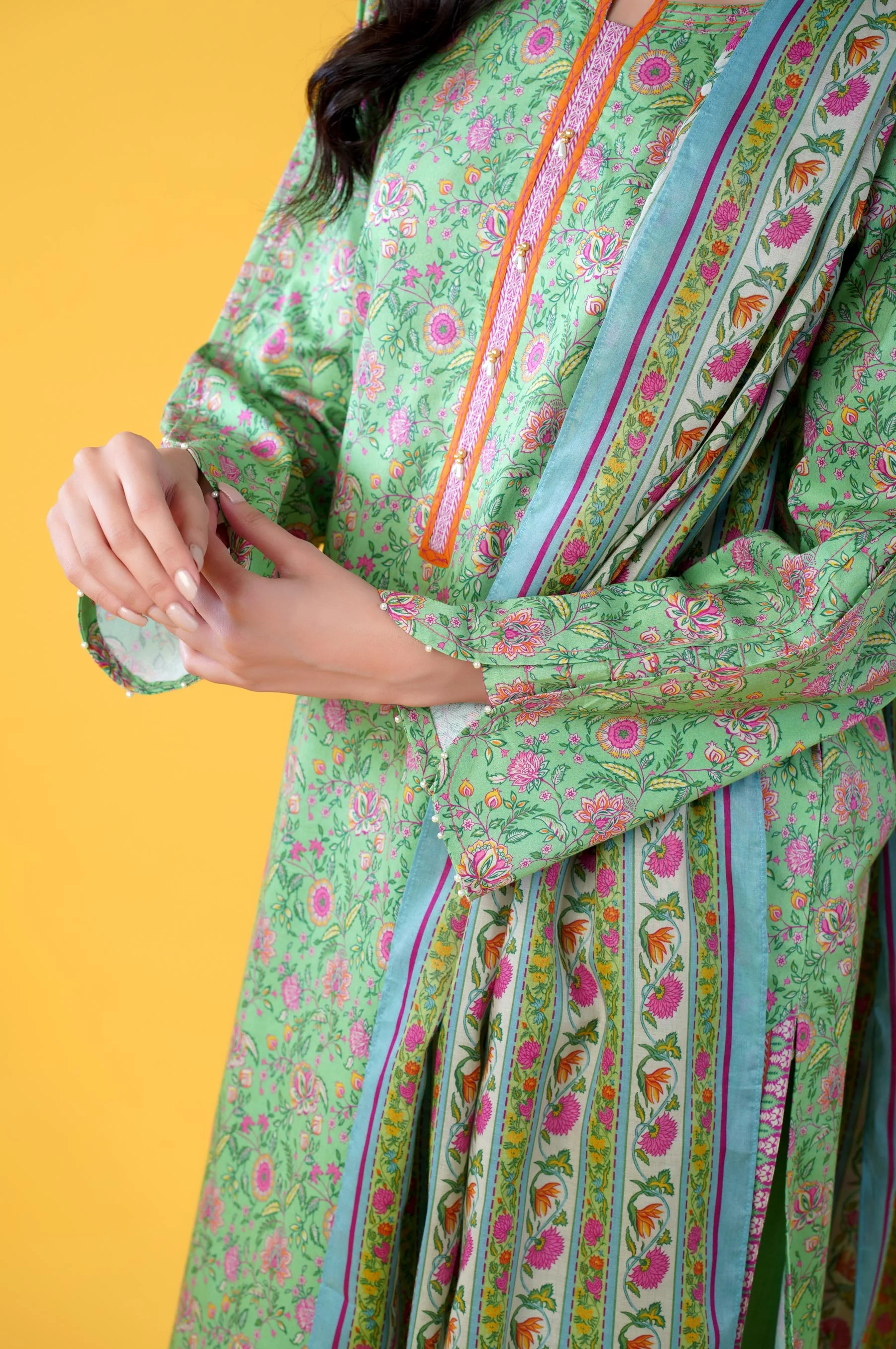 Unstitched 3 Piece Printed Lawn Suit - Image 5