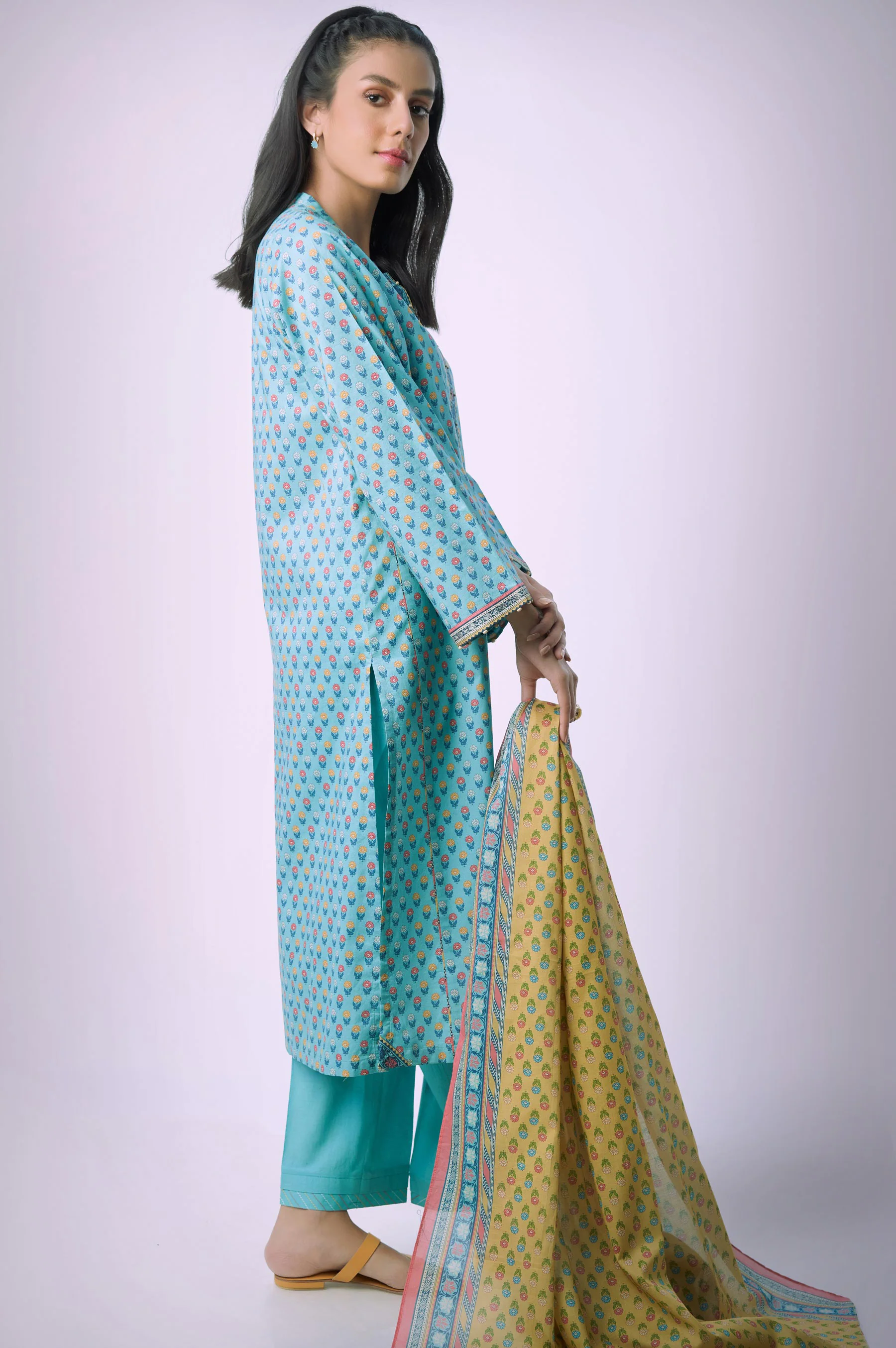 Unstitched 3 Piece Printed Lawn Suit - Image 4