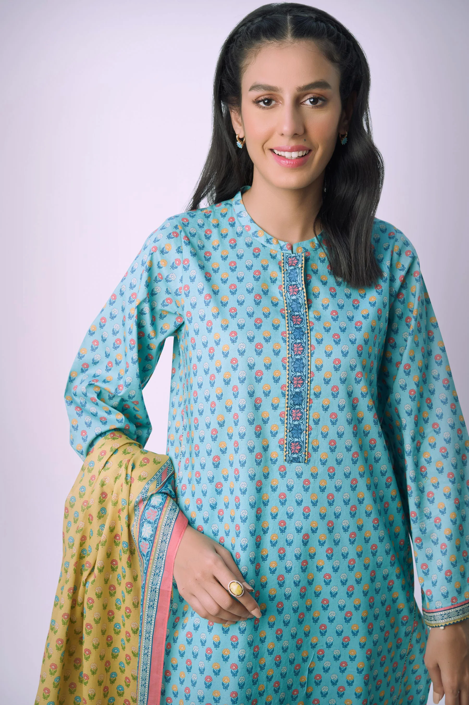 Unstitched 3 Piece Printed Lawn Suit - Image 5