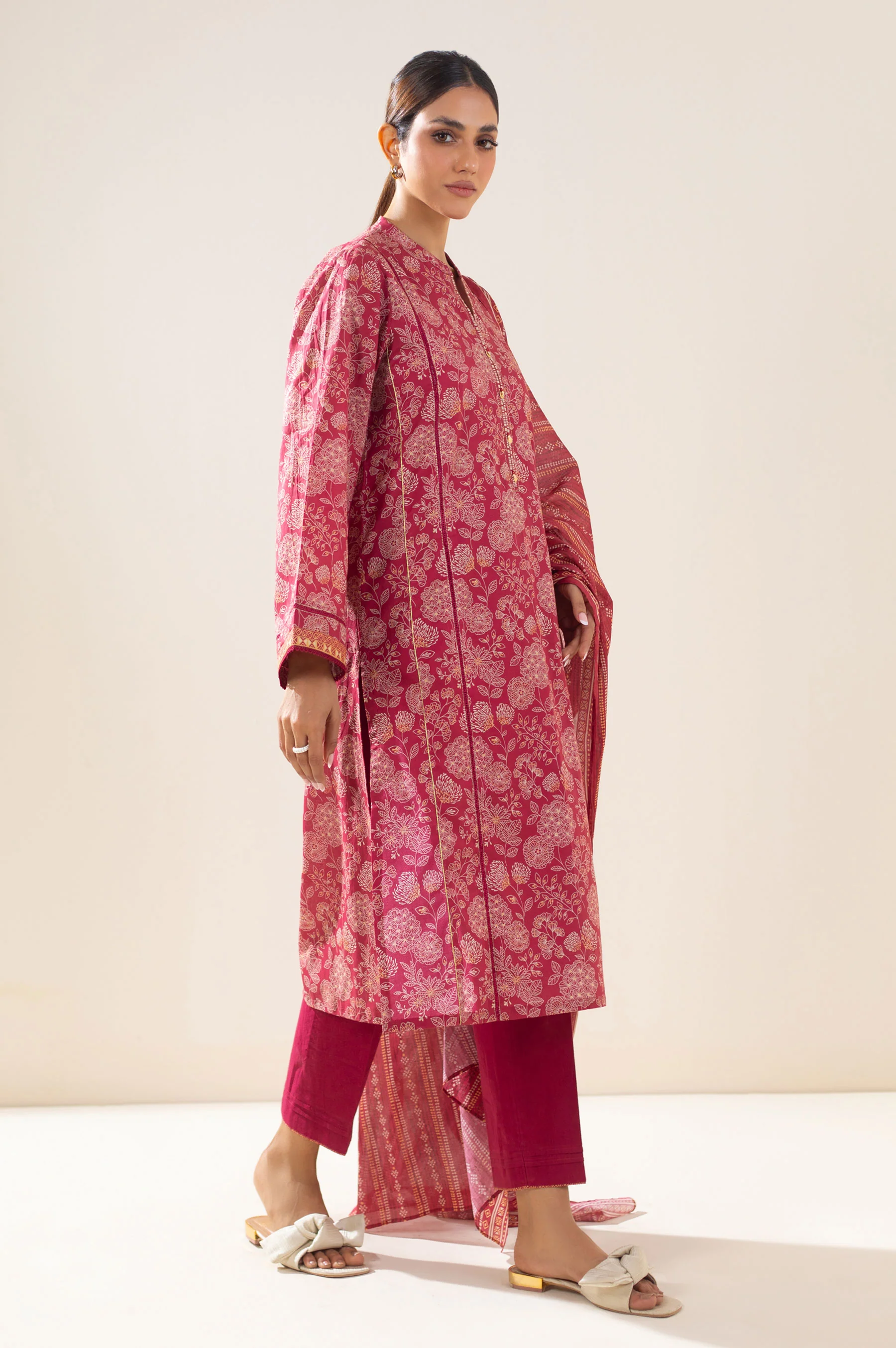 Unstitched 3 Piece Printed Lawn Suit - Image 3