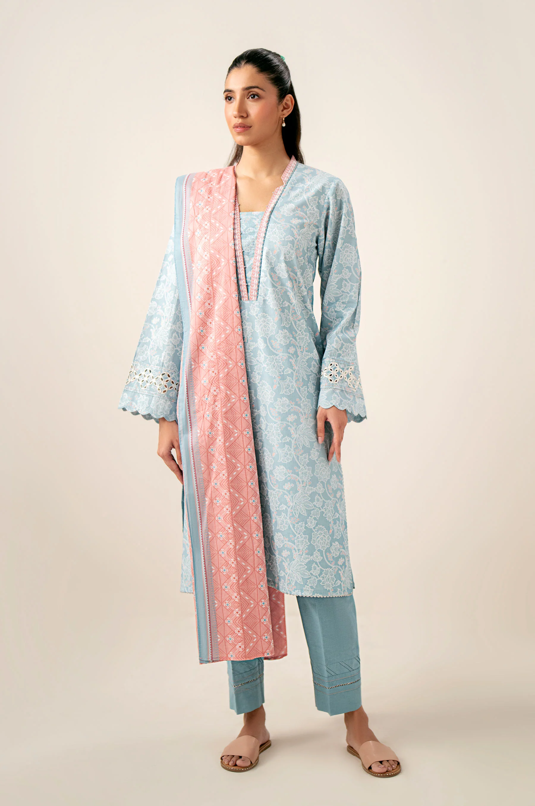 Unstitched 3 Piece Embroidered Lawn Shirt with Printed Lawn Dupatta - Image 5