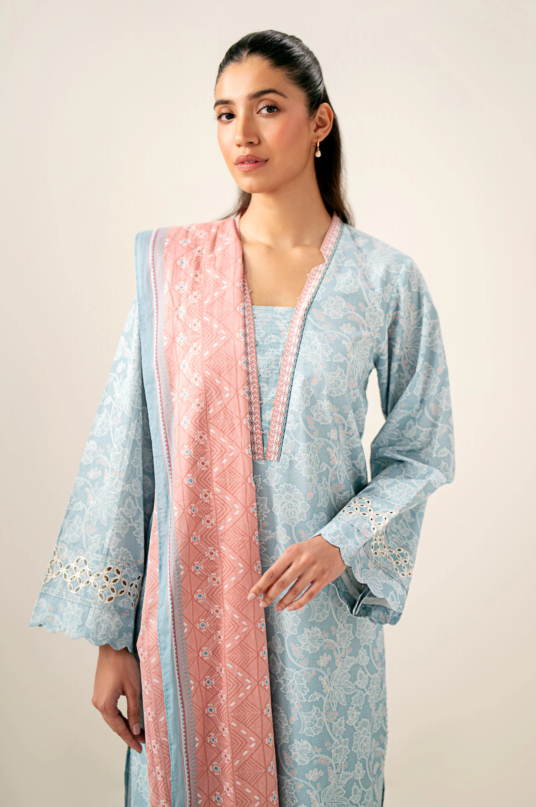Unstitched 3 Piece Embroidered Lawn Shirt with Printed Lawn Dupatta - Image 7