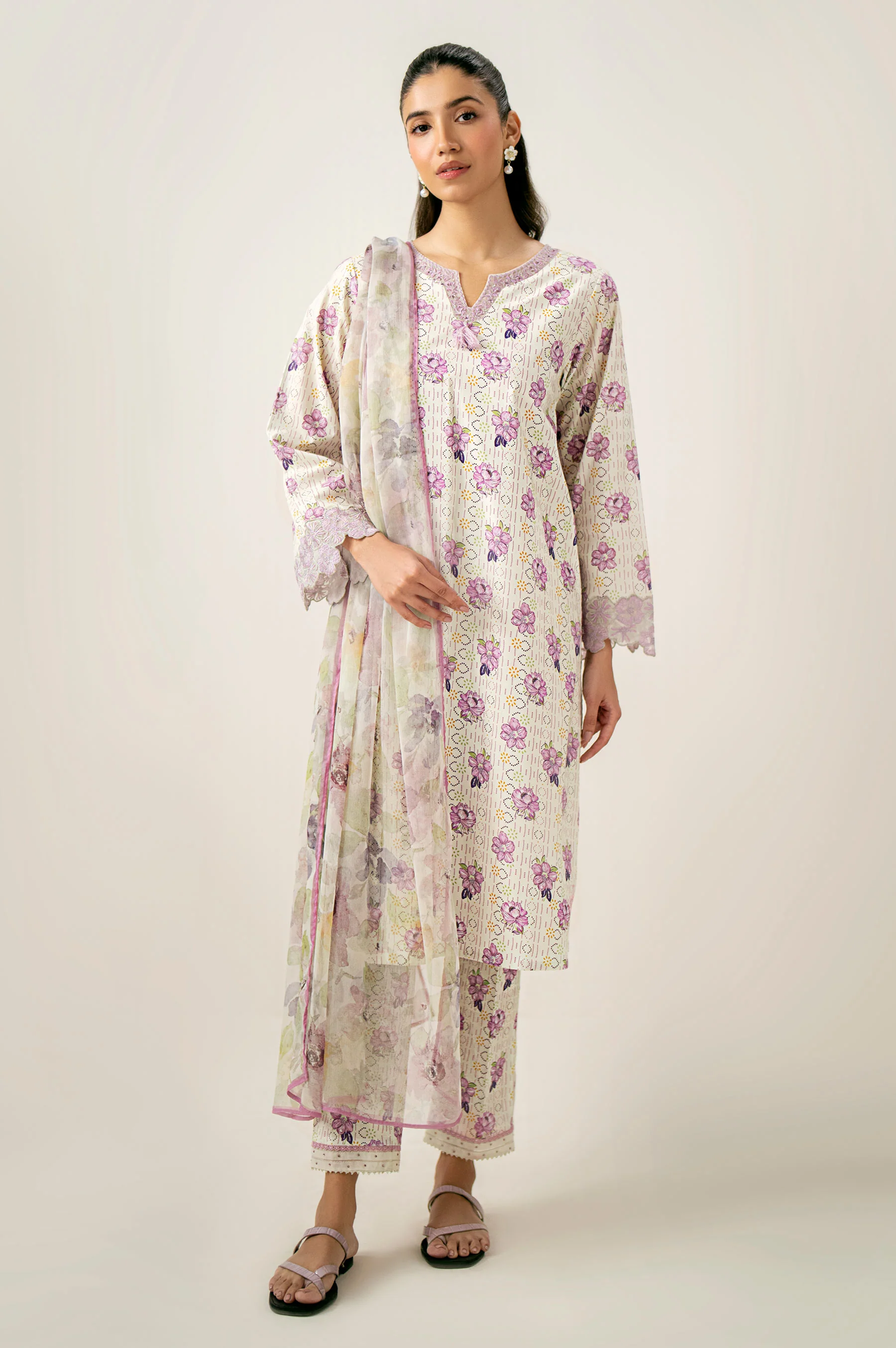 Unstitched 3 Piece Embroidered Lawn Shirt with Chiffon Dupatta