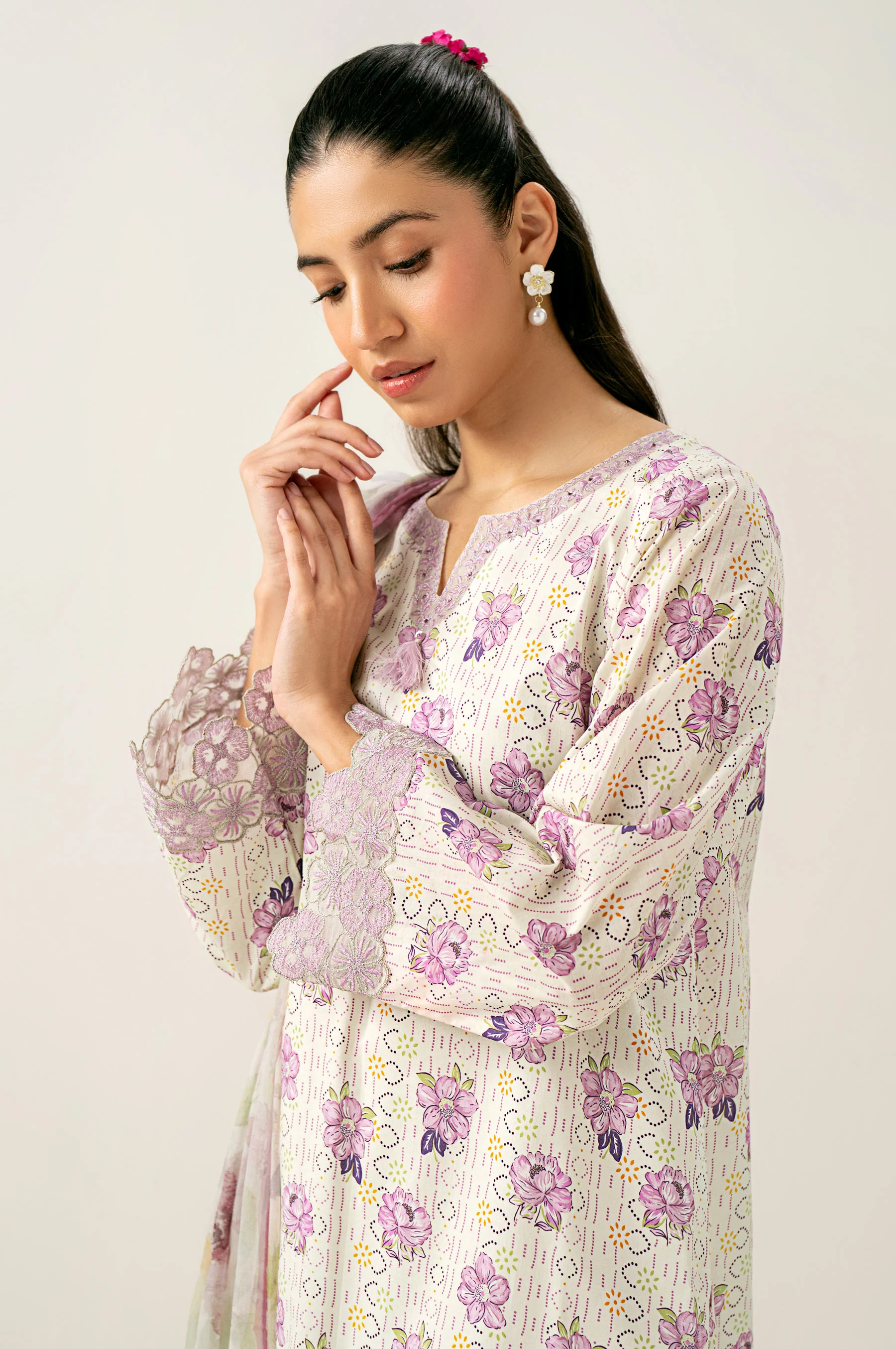 Unstitched 3 Piece Embroidered Lawn Shirt with Chiffon Dupatta - Image 2