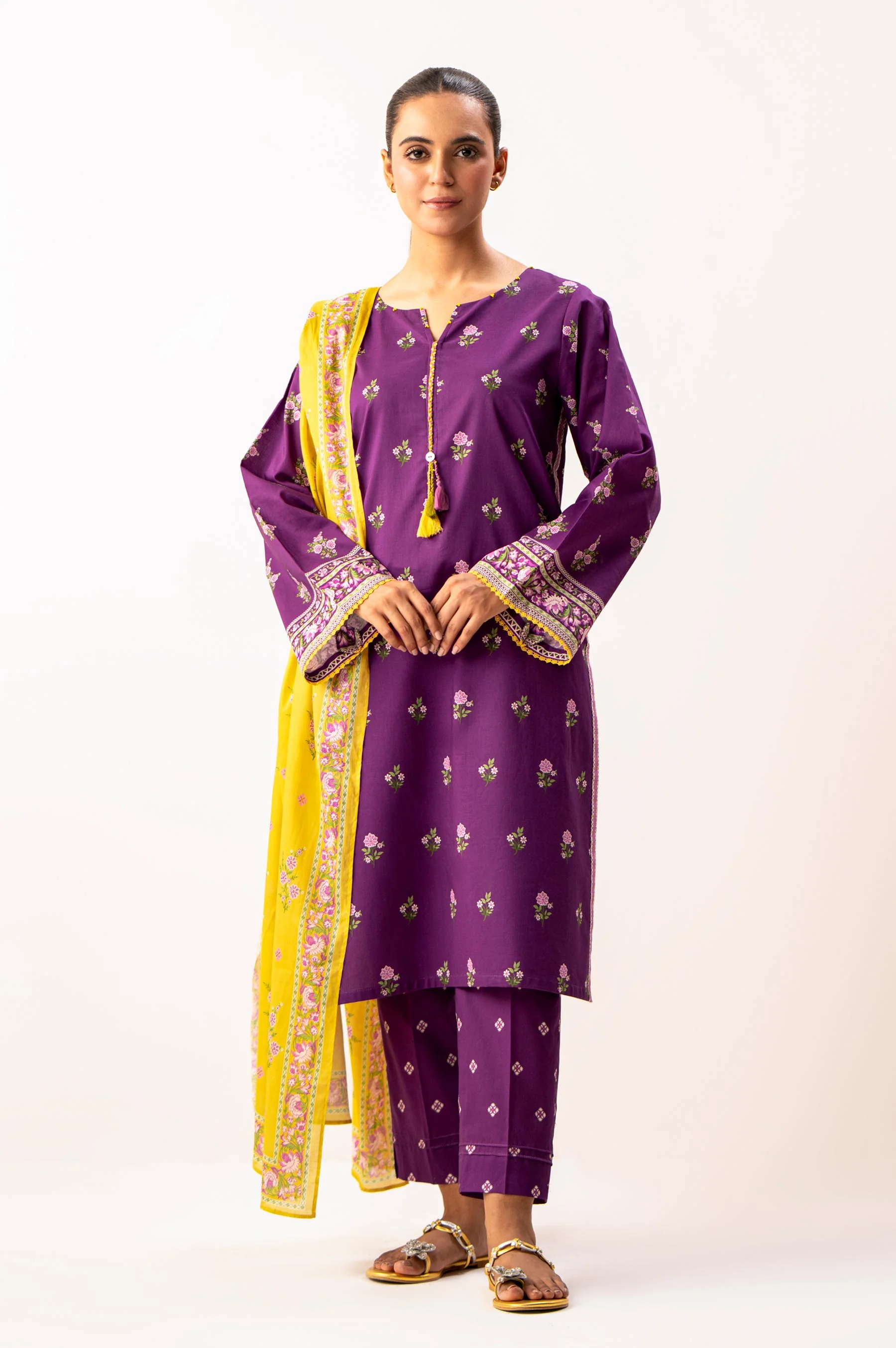 Unstitched 3 Piece Printed Lawn Suit - Image 3