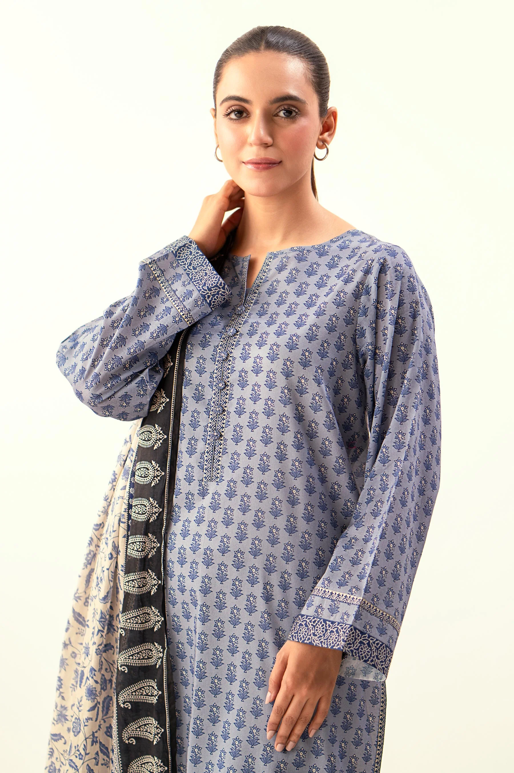 Unstitched 3 Piece Printed Lawn Suit - Image 2