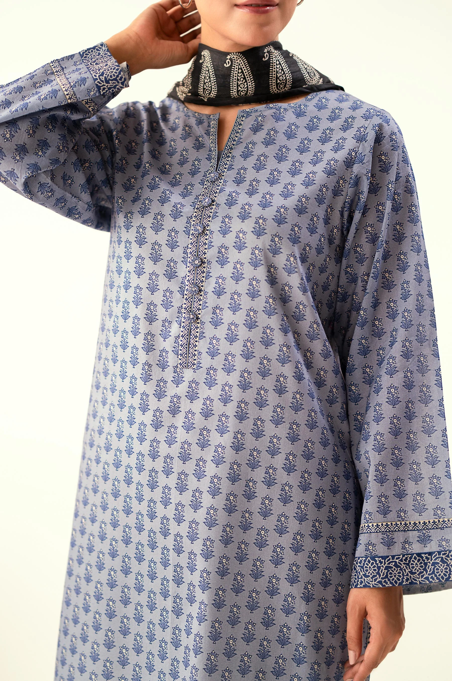Unstitched 3 Piece Printed Lawn Suit - Image 6