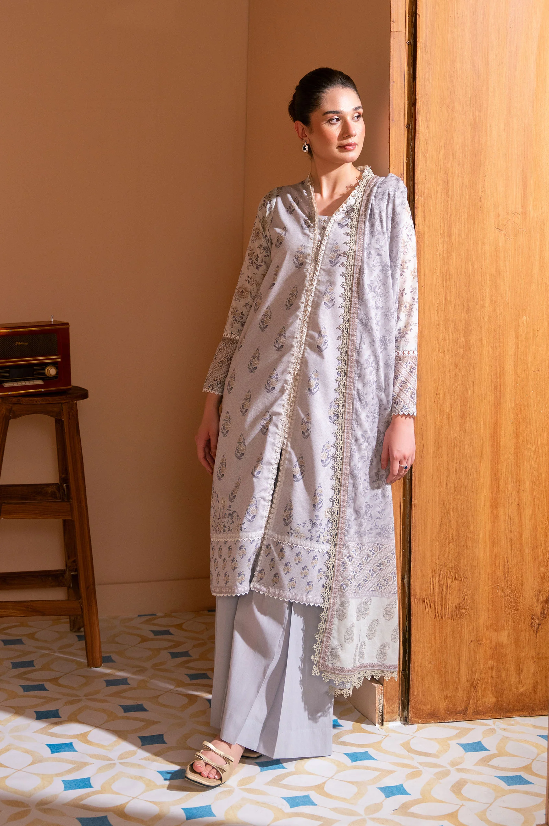 Unstitched 3 Piece Printed Lawn Suit - Image 3