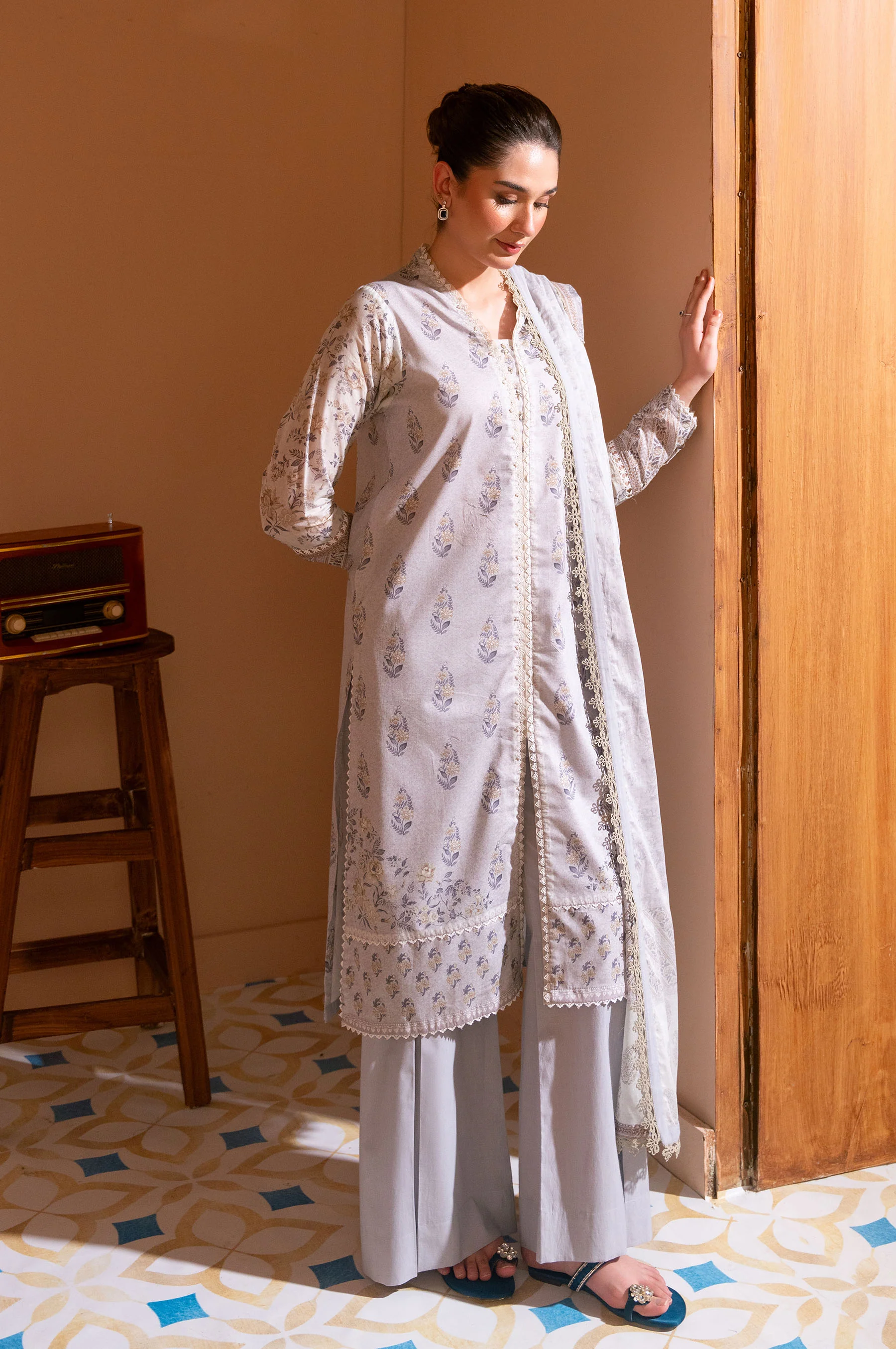 Unstitched 3 Piece Printed Lawn Suit - Image 4