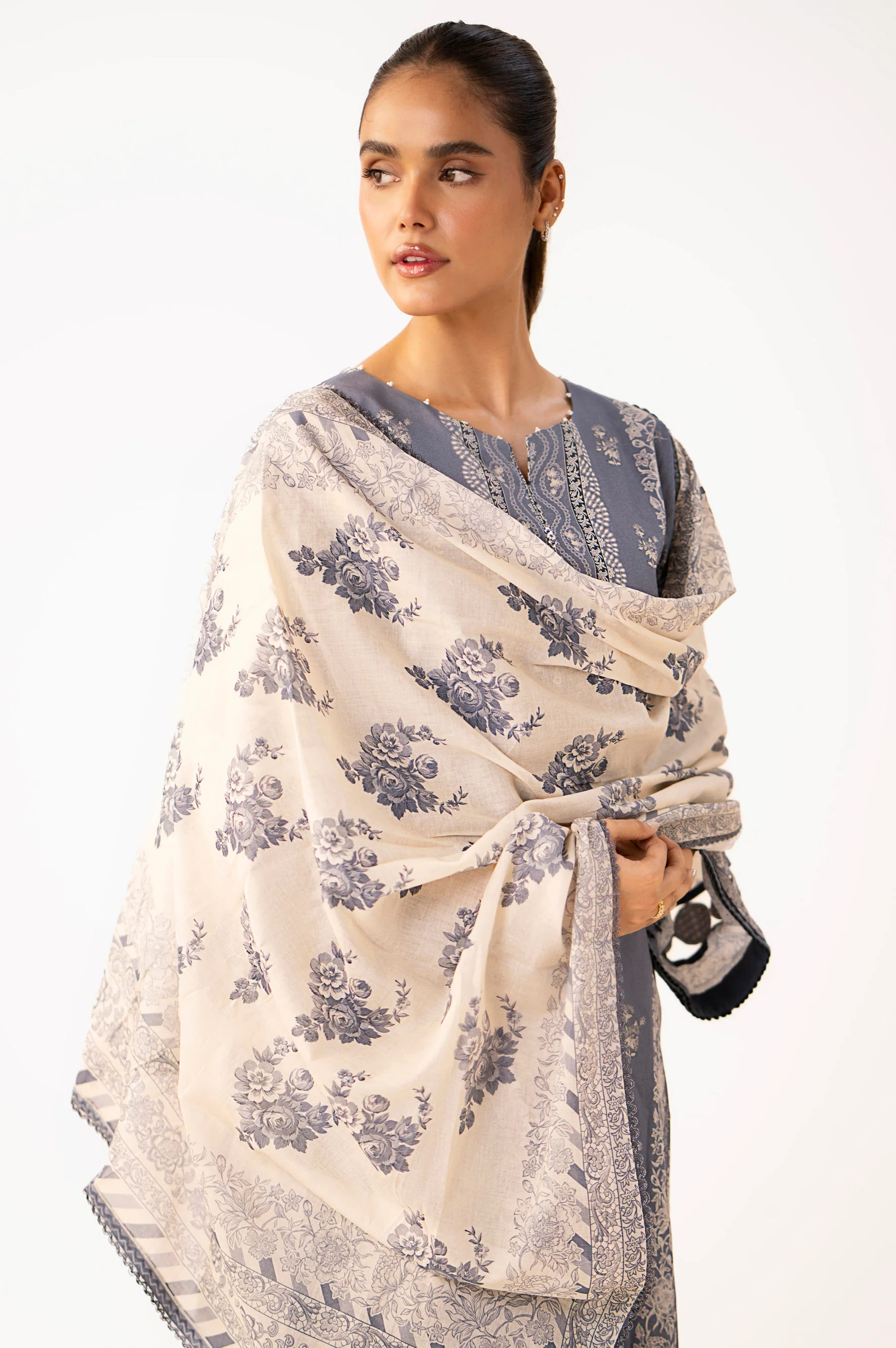 Unstitched 3 Piece Printed Lawn Suit - Image 3