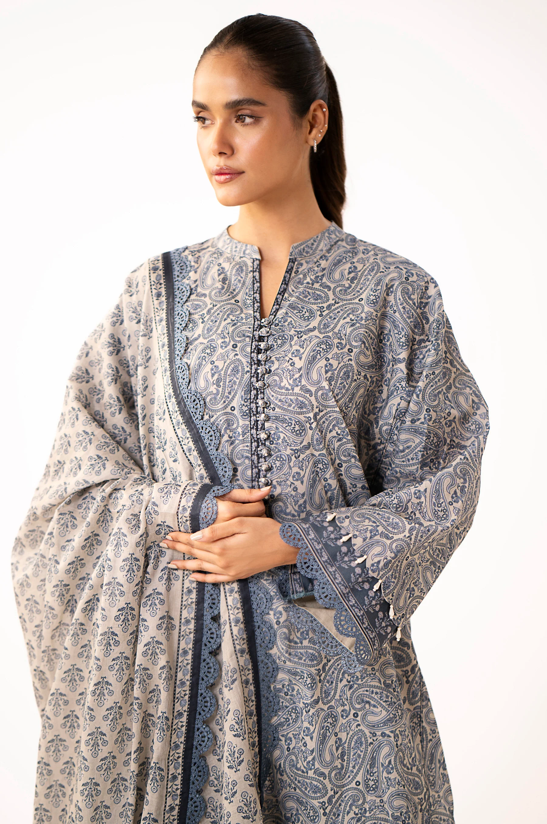 Unstitched 3 Piece Printed Lawn Suit - Image 3