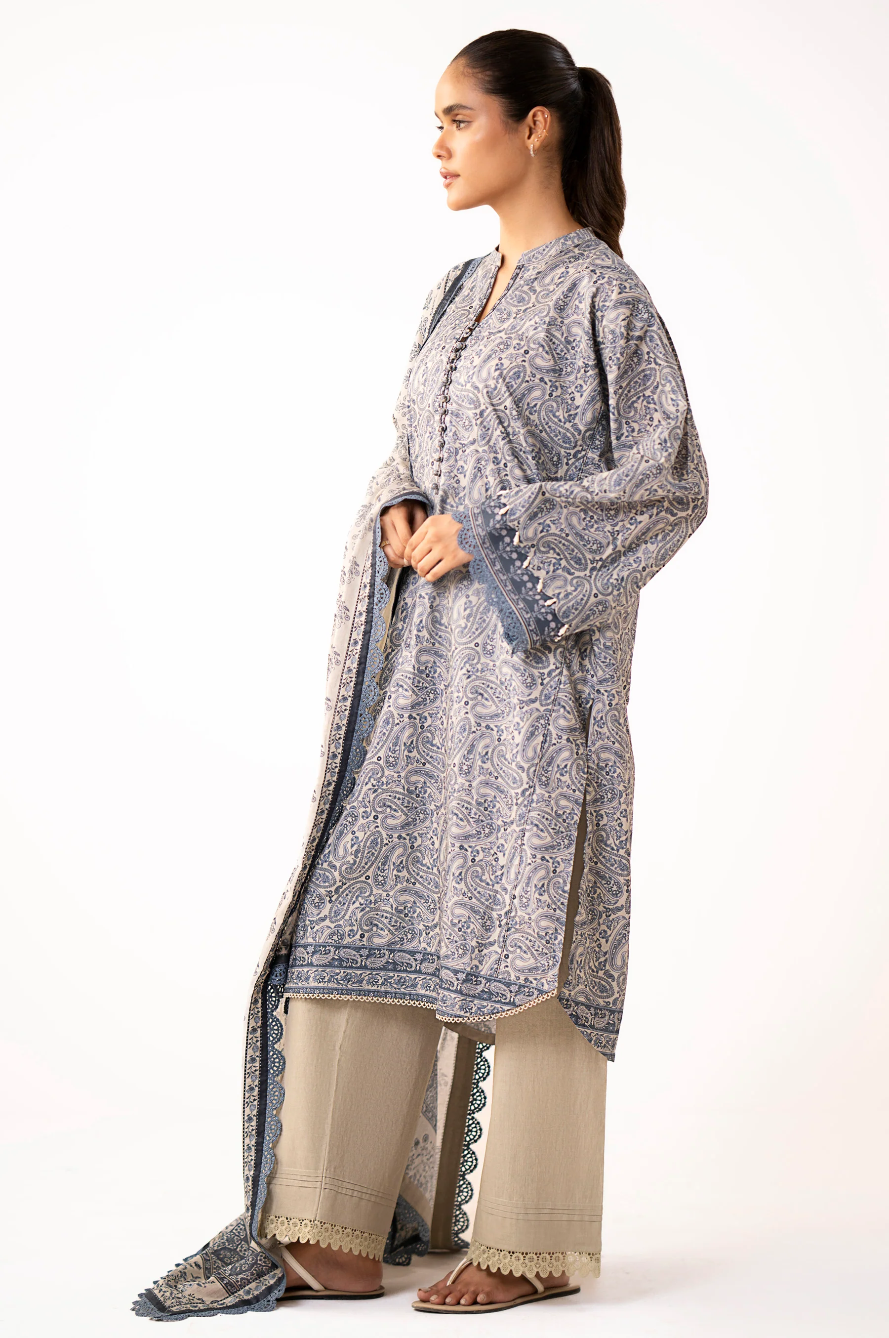 Unstitched 3 Piece Printed Lawn Suit - Image 5
