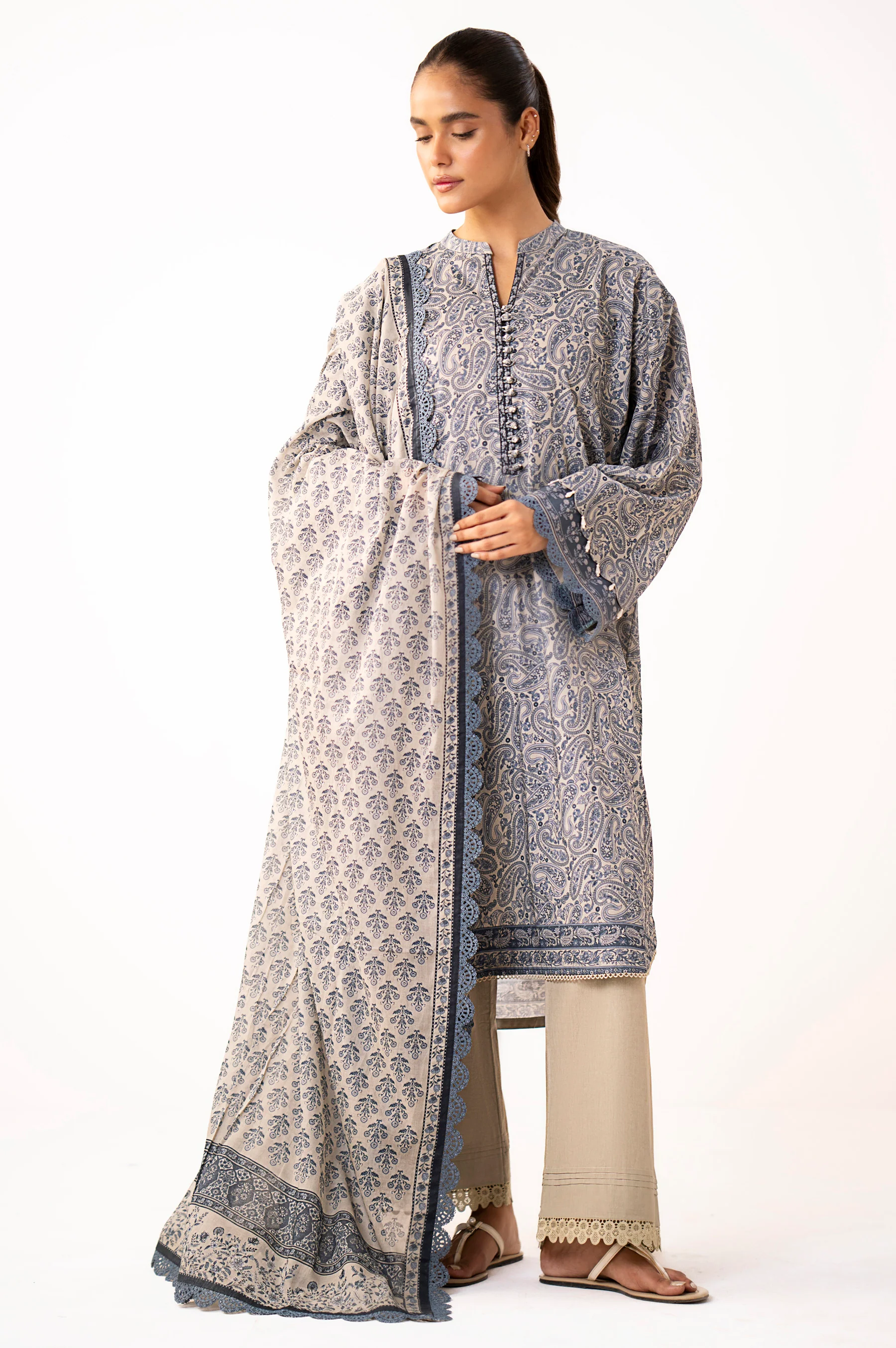 Unstitched 3 Piece Printed Lawn Suit - Image 6