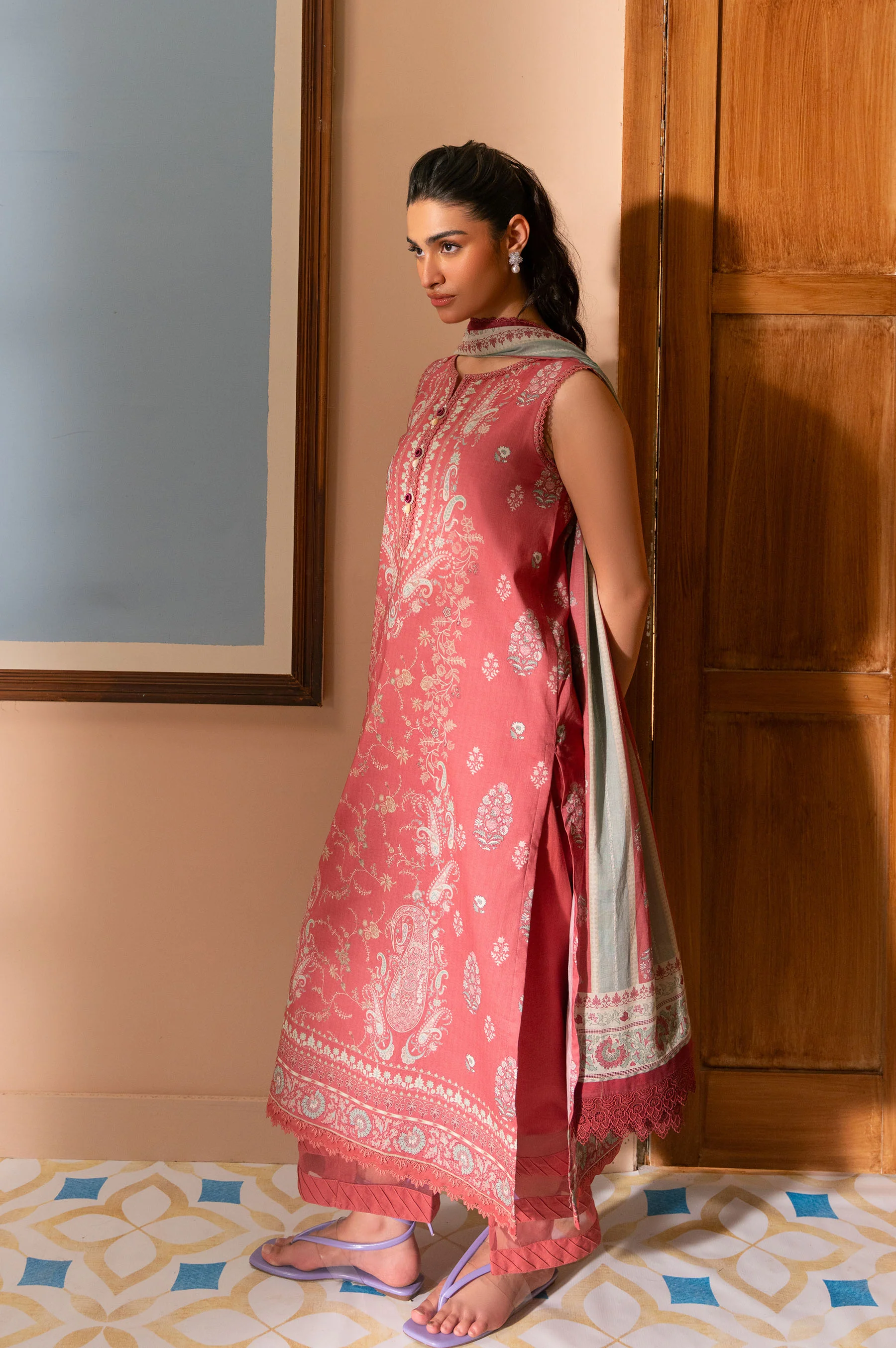 Unstitched 3 Piece Printed Lawn Suit - Image 3