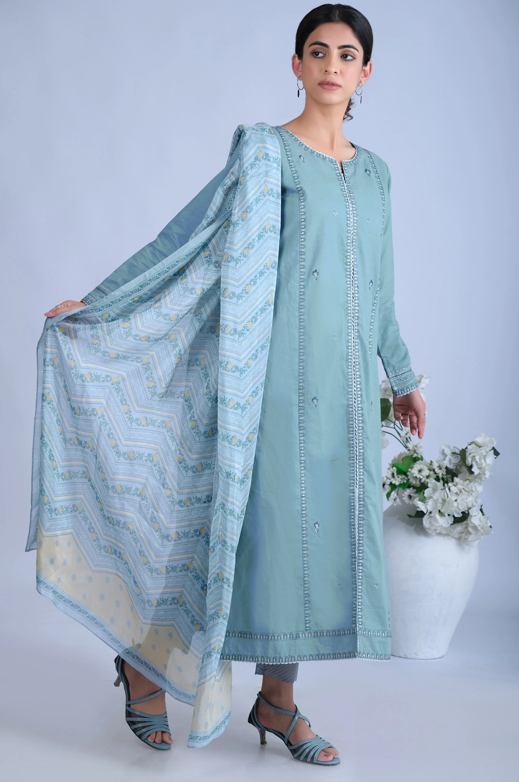 Unstitched 3 Piece Embroidered Textured Slub - Image 3