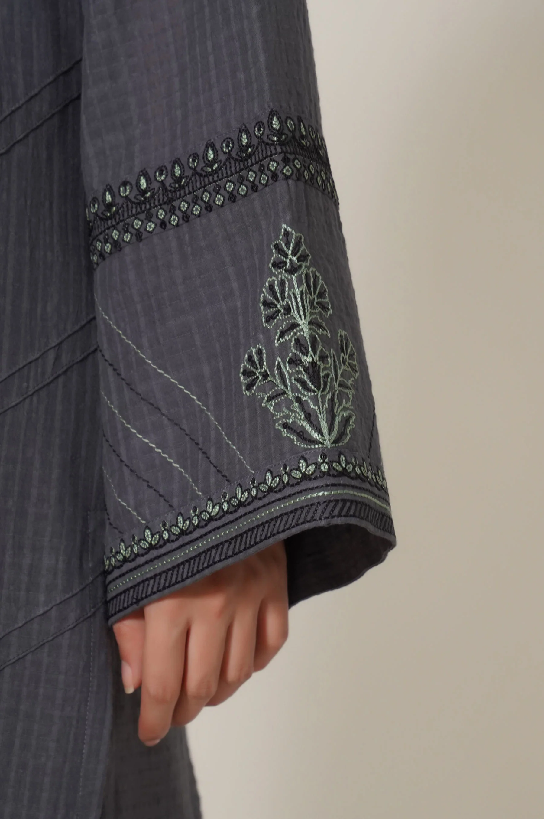 Unstitched 3 Piece Embroidered Textured Slub Suit - Image 6