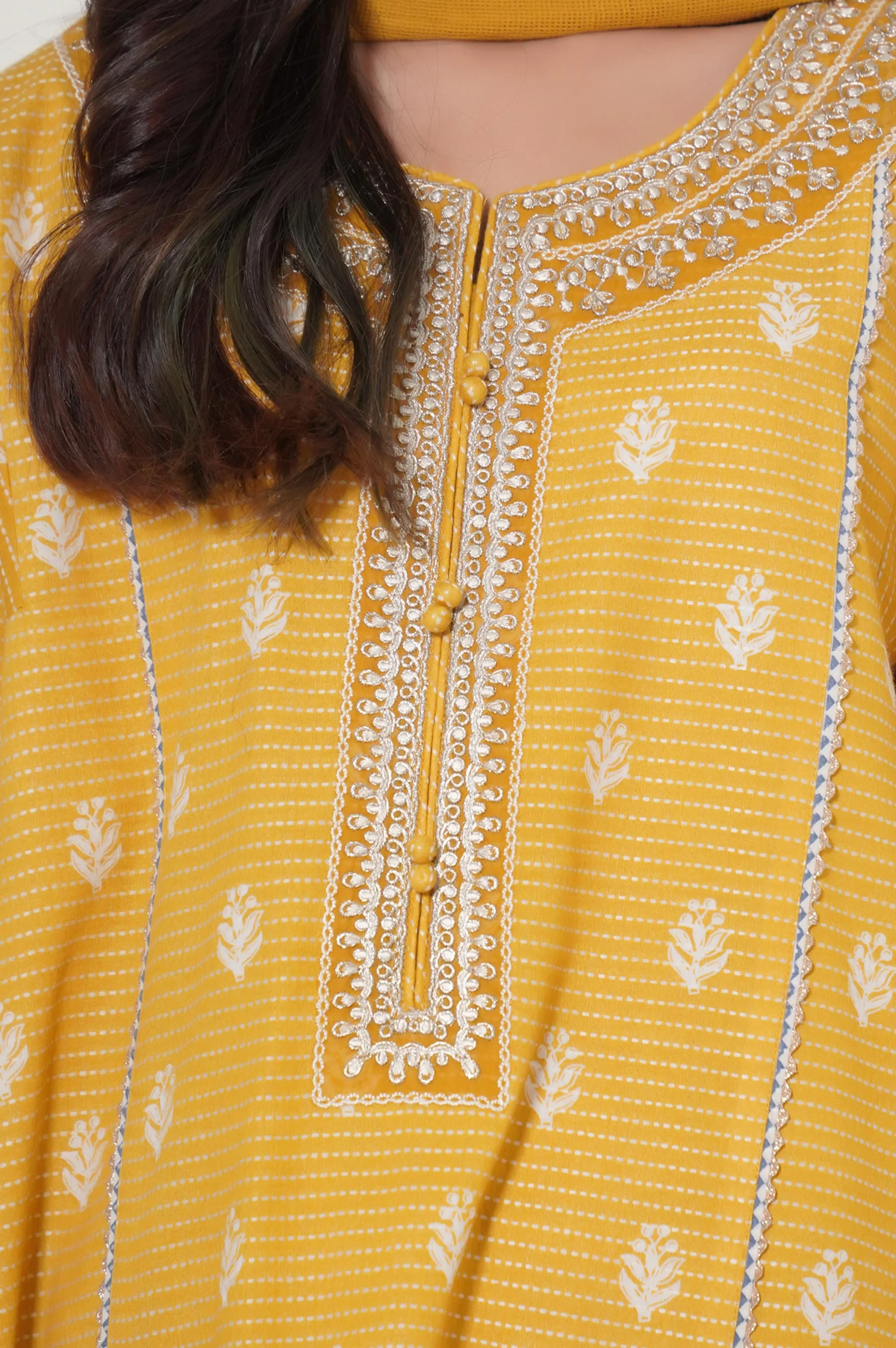 Unstitched 3 Piece Printed Embroidered Dobby Lawn - Image 6