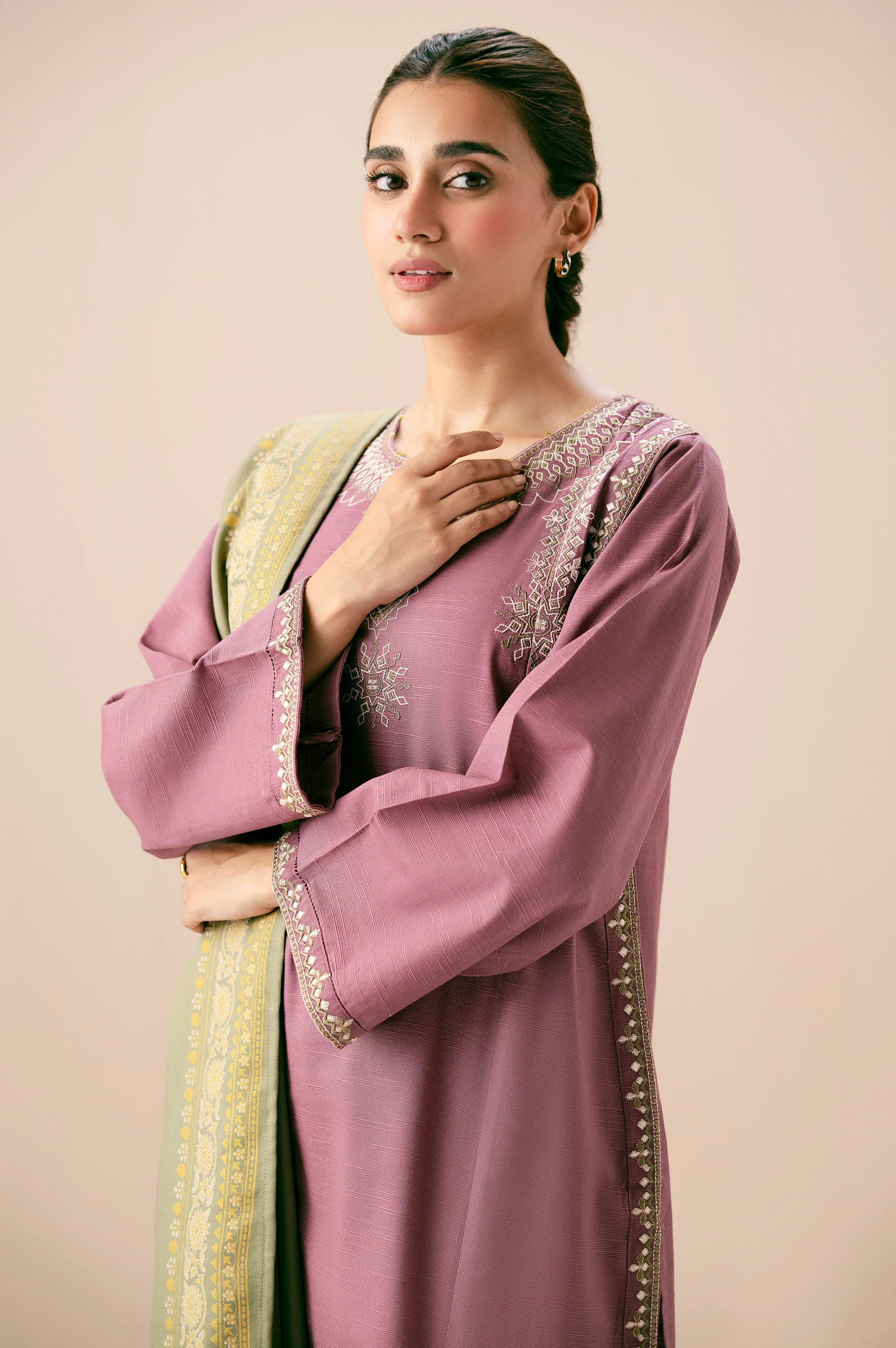 Unstitched 3 Piece Embroidered Multi Neps Suit - Image 4