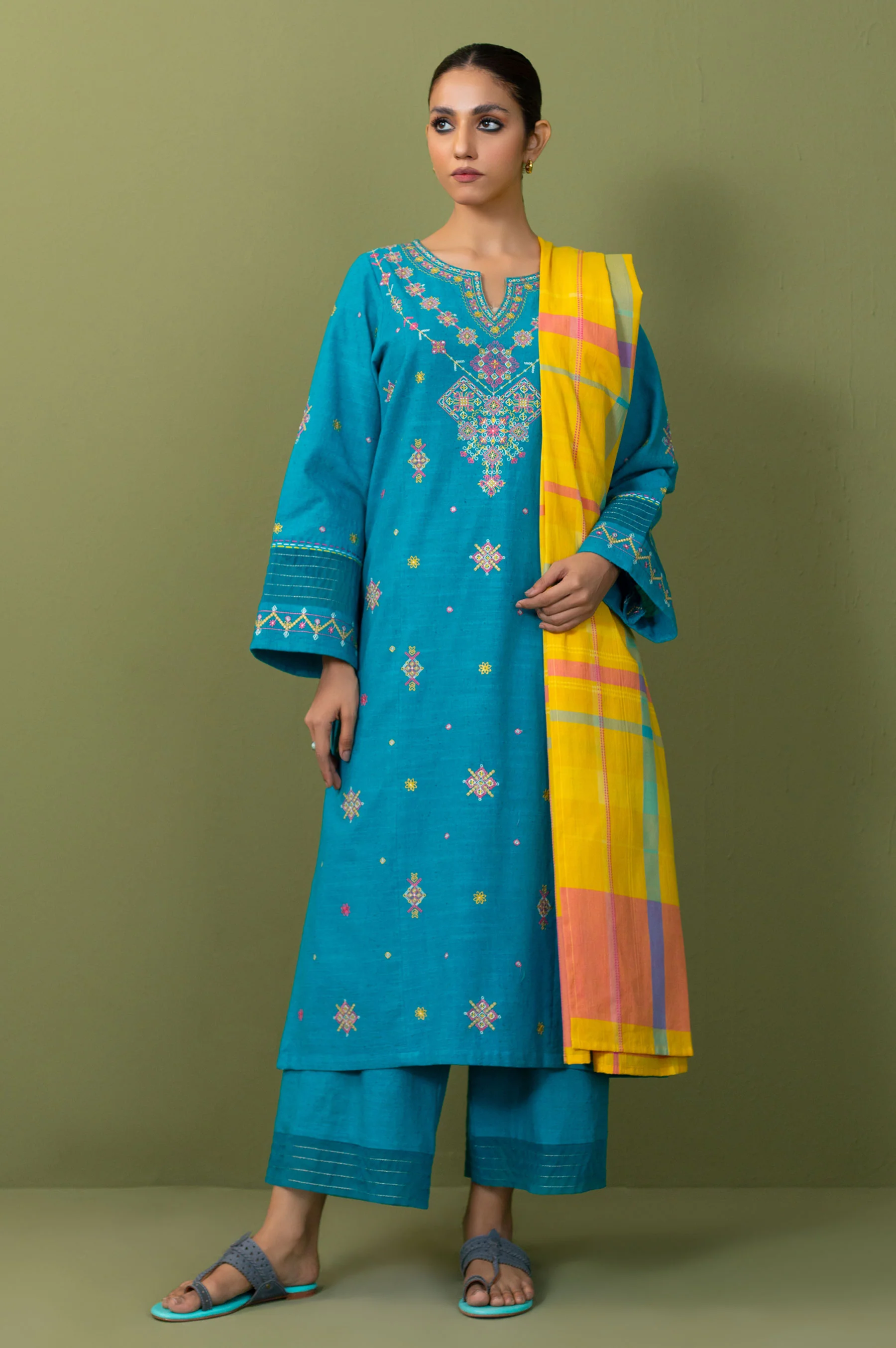 Unstitched 3 Piece Textured Slub Suit - Image 2
