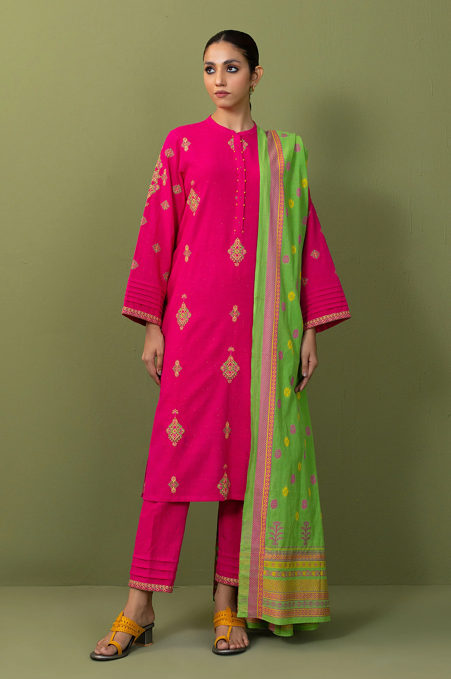 Unstitched 3 Piece Textured Slub Suit