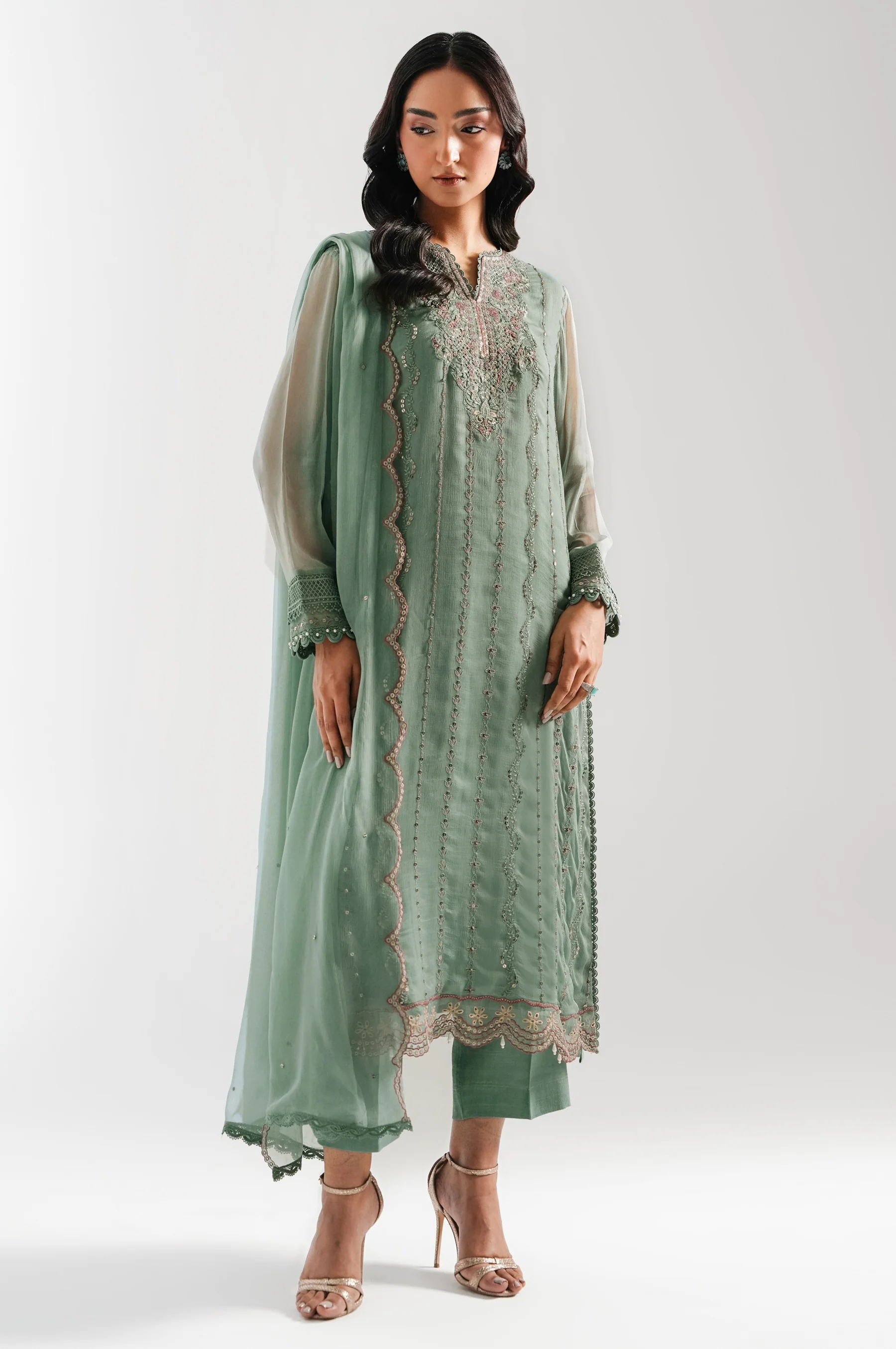 EMBROIDERED CHIFFON UNSTITCHED SHIRT BOTTOM