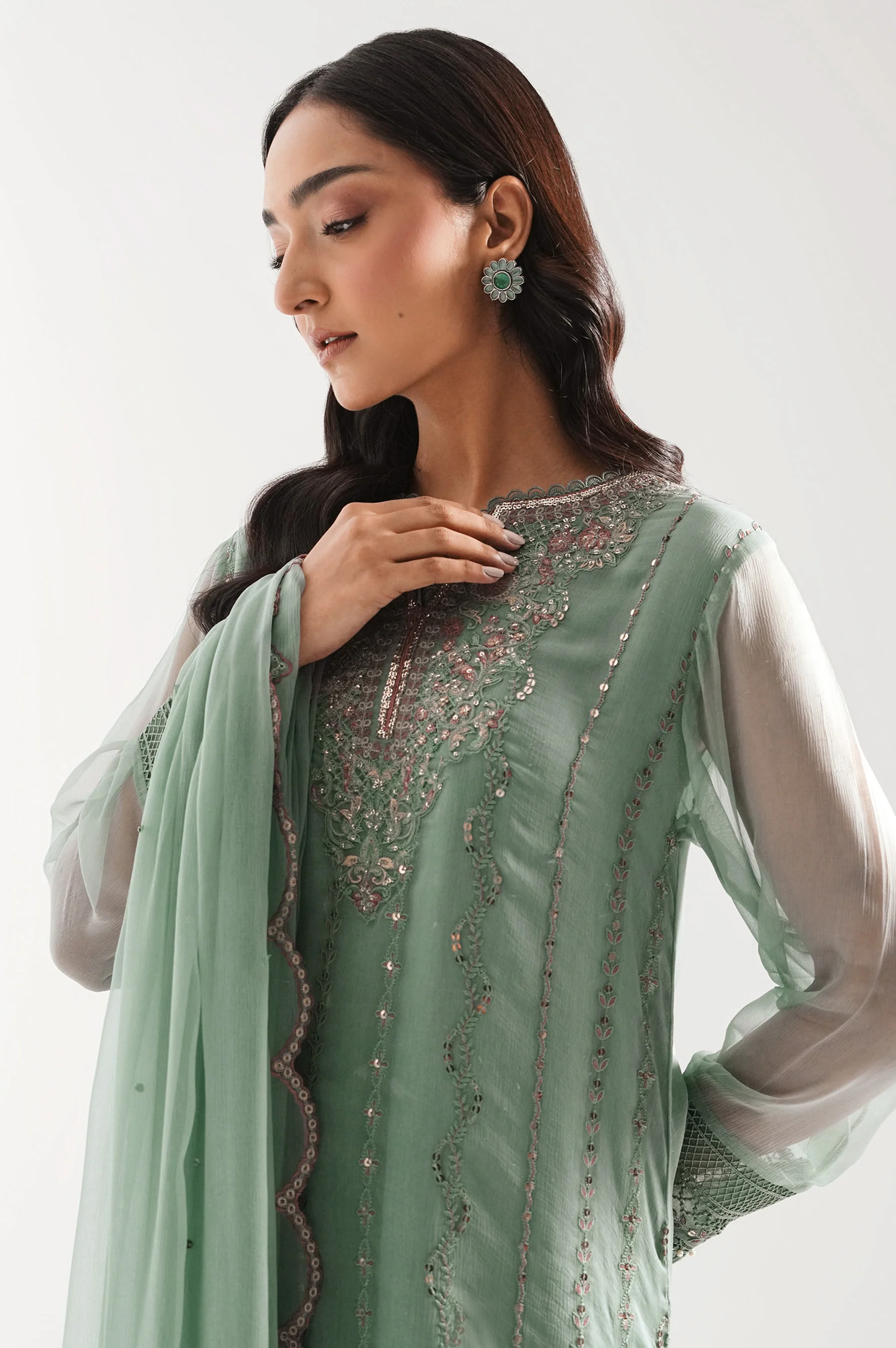 EMBROIDERED CHIFFON UNSTITCHED SHIRT BOTTOM - Image 2
