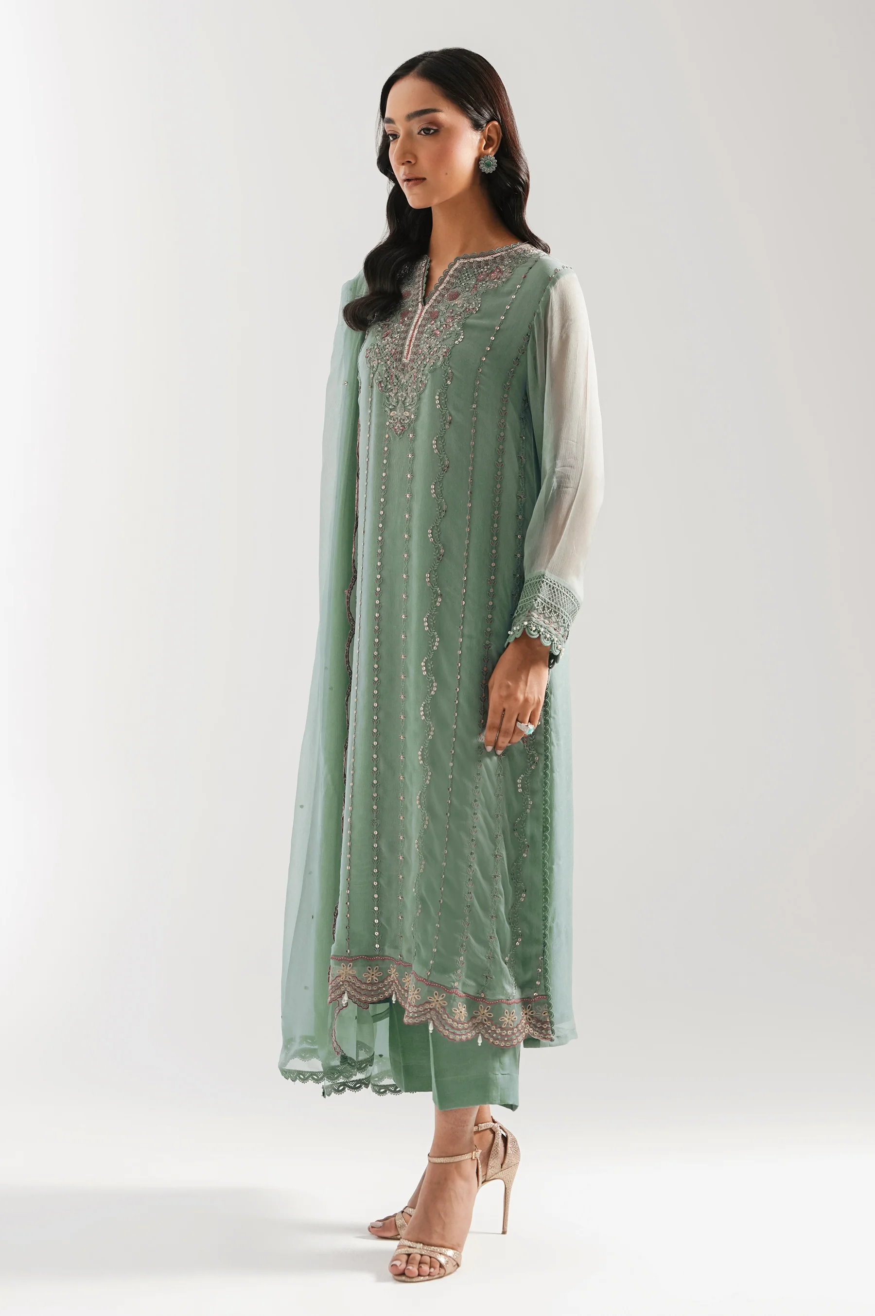 EMBROIDERED CHIFFON UNSTITCHED SHIRT BOTTOM - Image 3