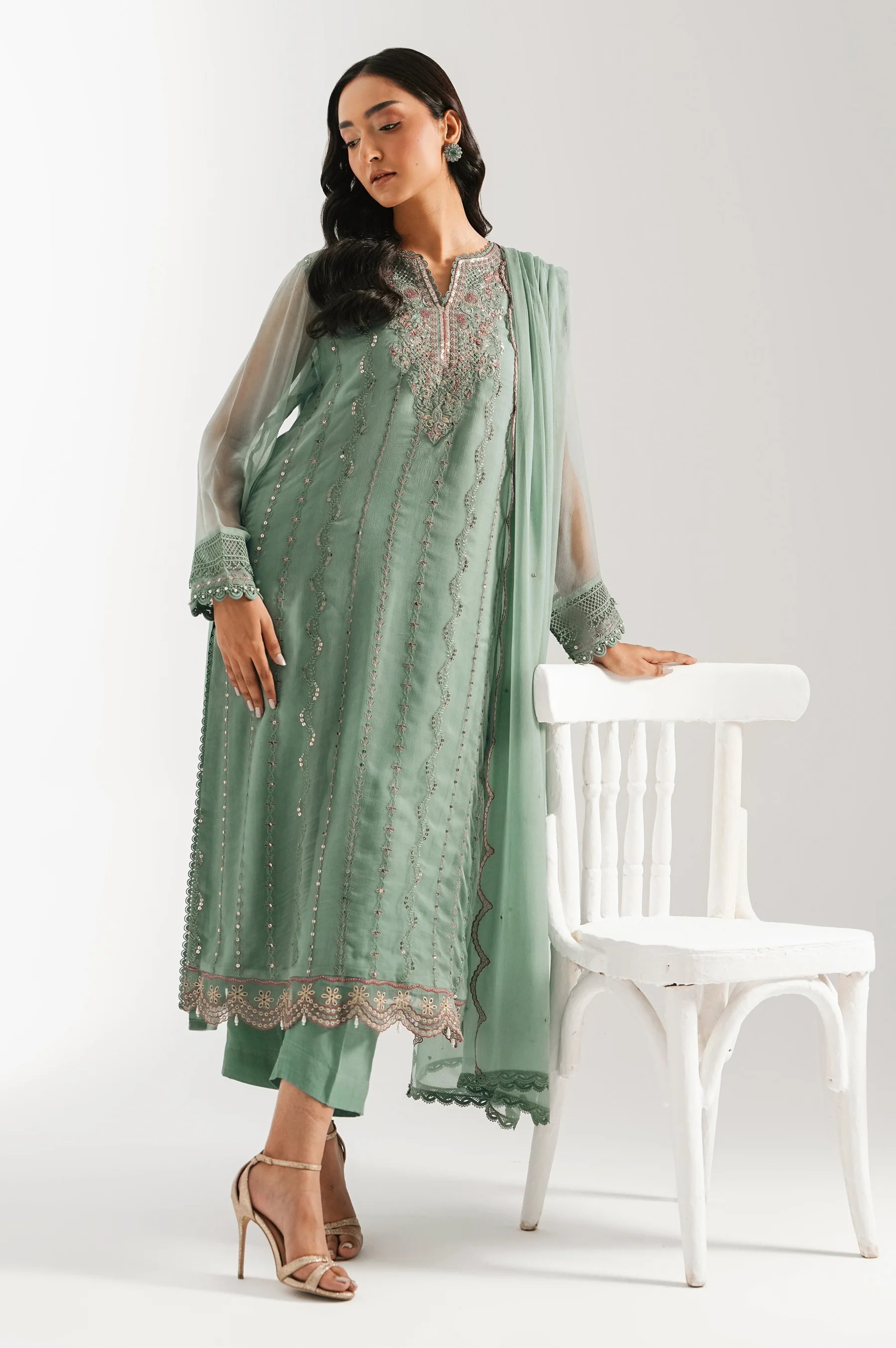 EMBROIDERED CHIFFON UNSTITCHED SHIRT BOTTOM - Image 4