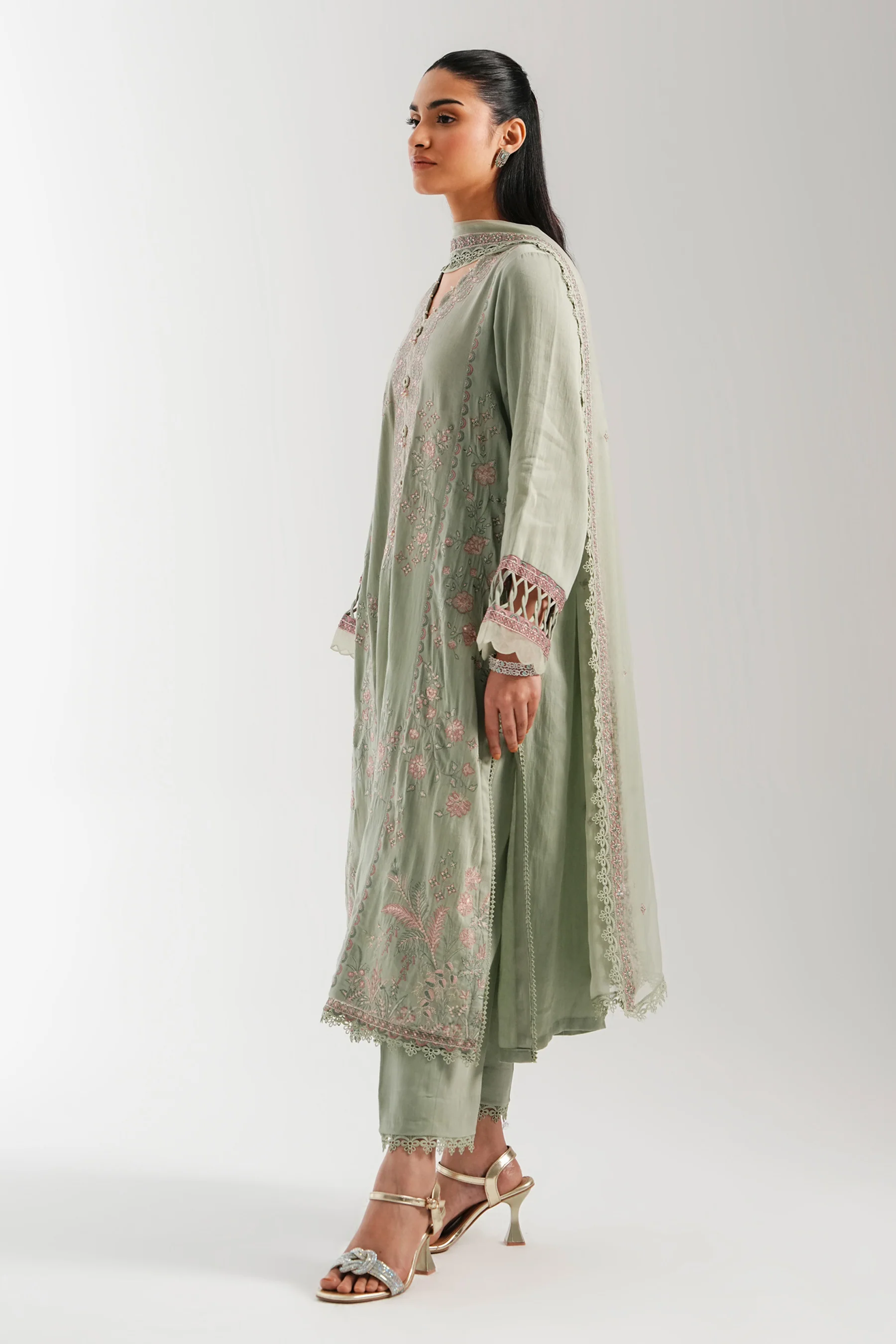 EMBROIDERED COTTON SATIN UNSTITCHED SHIRT BOTTOM - Image 3