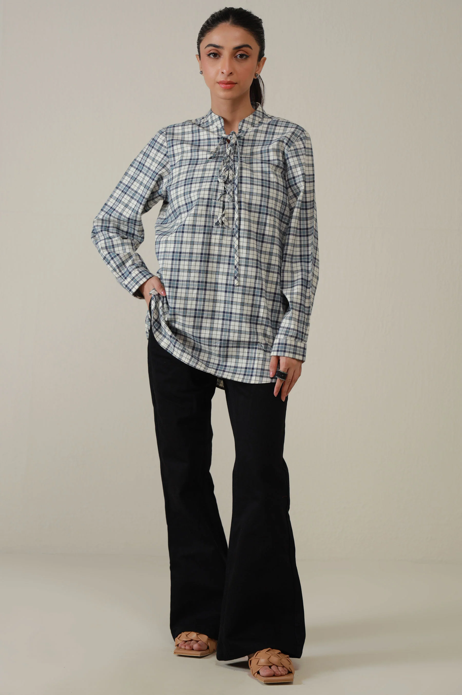 Western Top - Blue/Off White