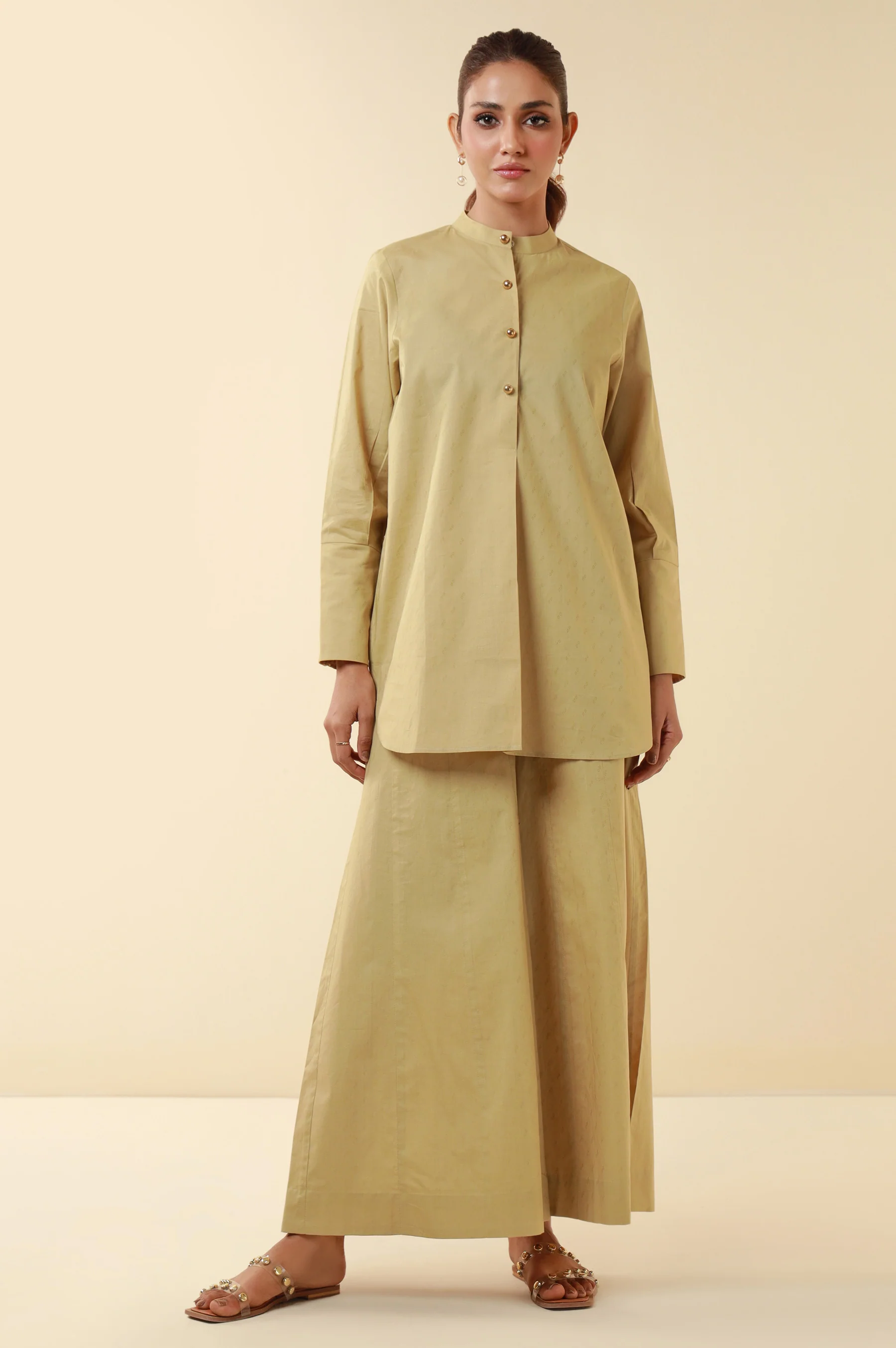 Zeen Western Dobby Co-ord Set - Khaki Yellow