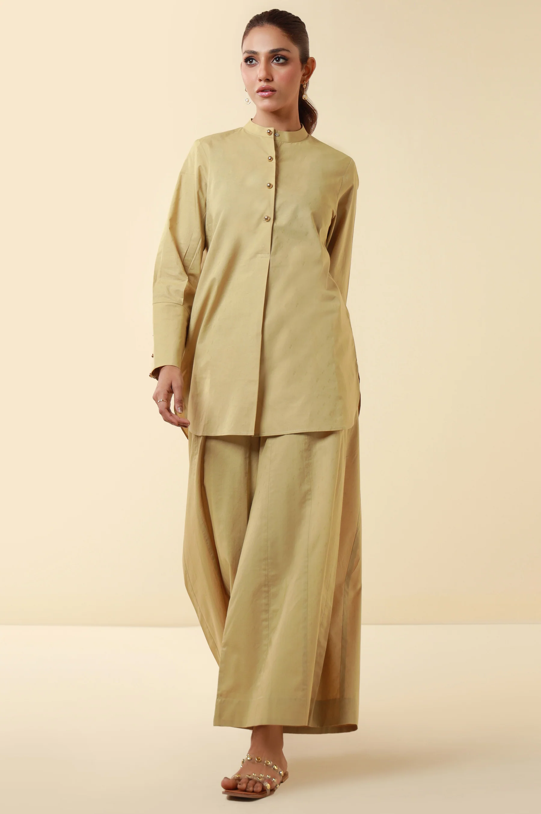 Zeen Western Dobby Co-ord Set - Khaki Yellow - Image 2