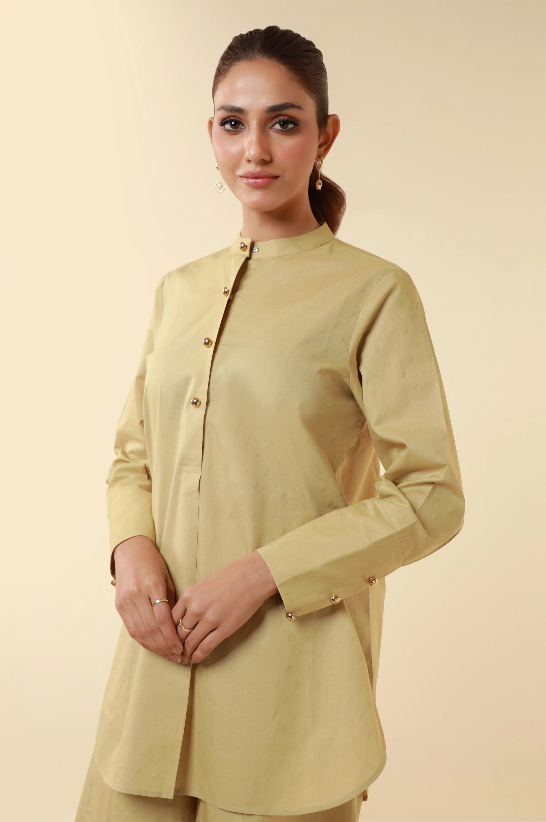 Zeen Western Dobby Co-ord Set - Khaki Yellow - Image 3