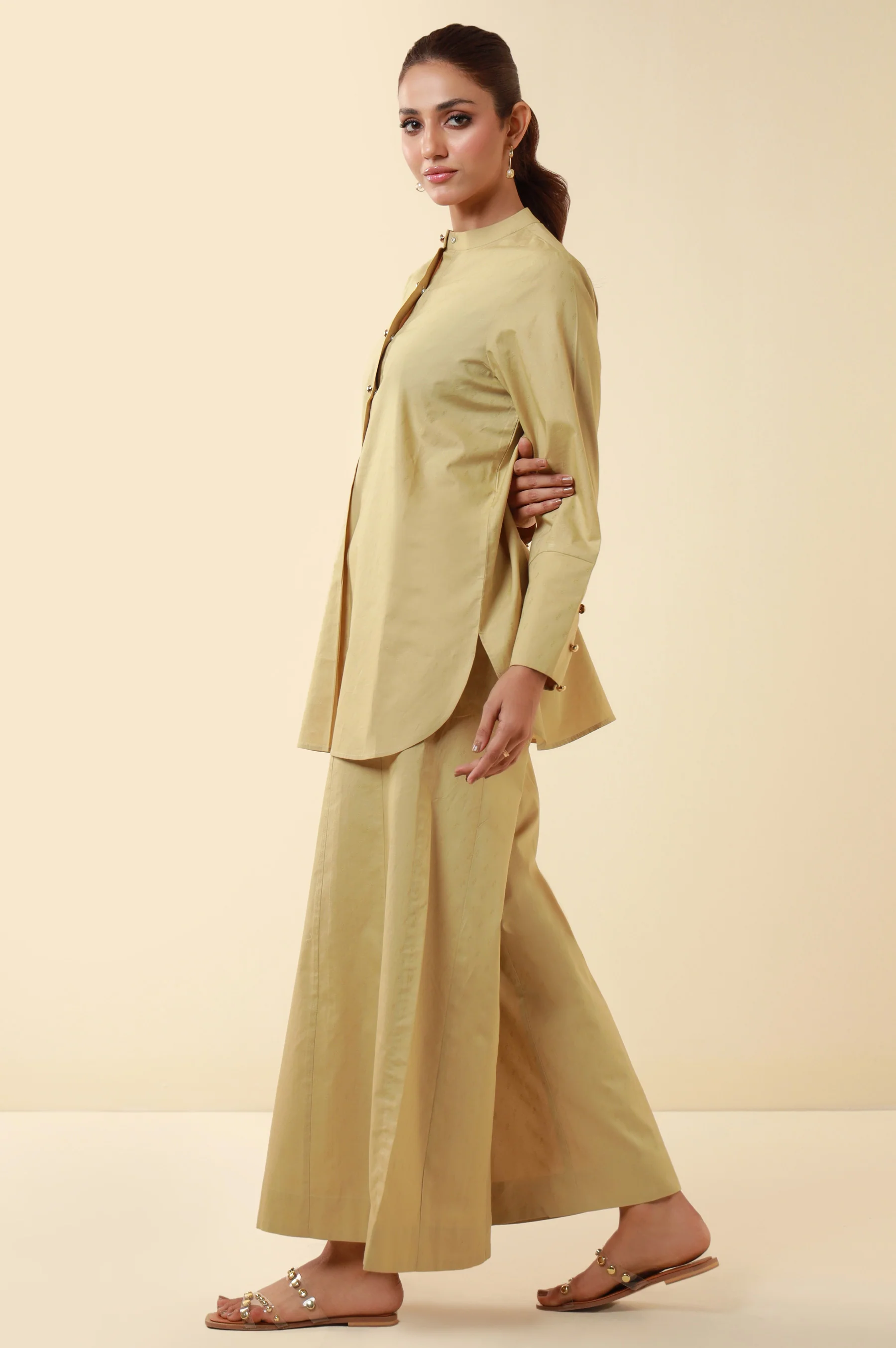 Zeen Western Dobby Co-ord Set - Khaki Yellow - Image 4