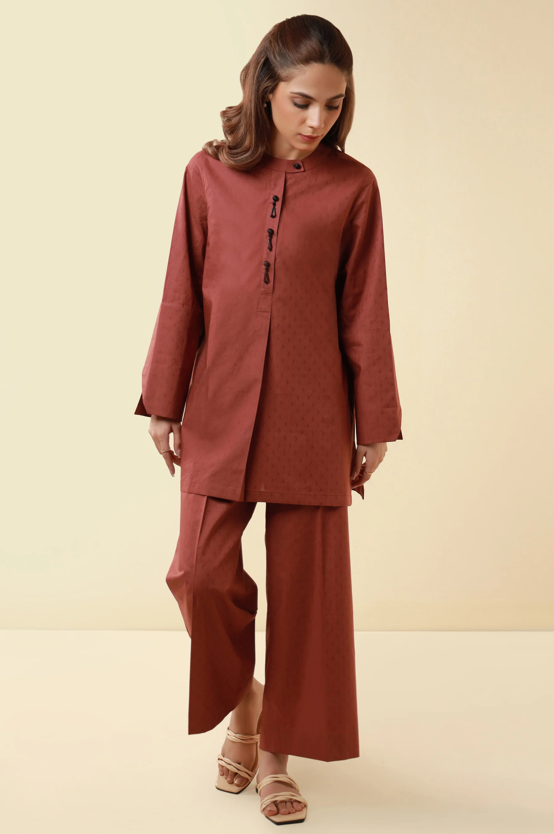 Zeen Western Dobby Co-ord Set - Brick Red - Image 2