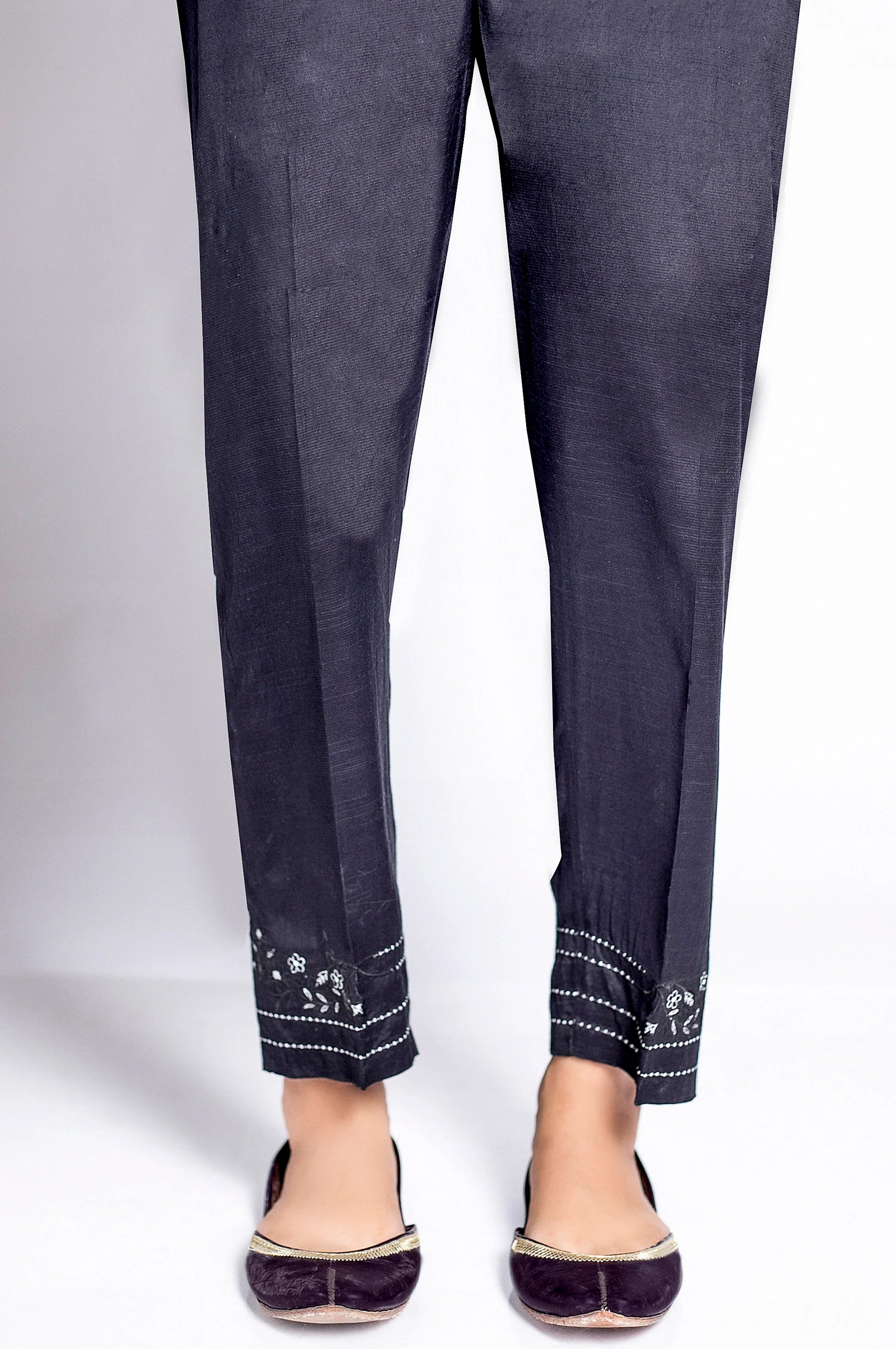 Zeen Embroidered Cigarette Pant, Raw Silk - Image 2