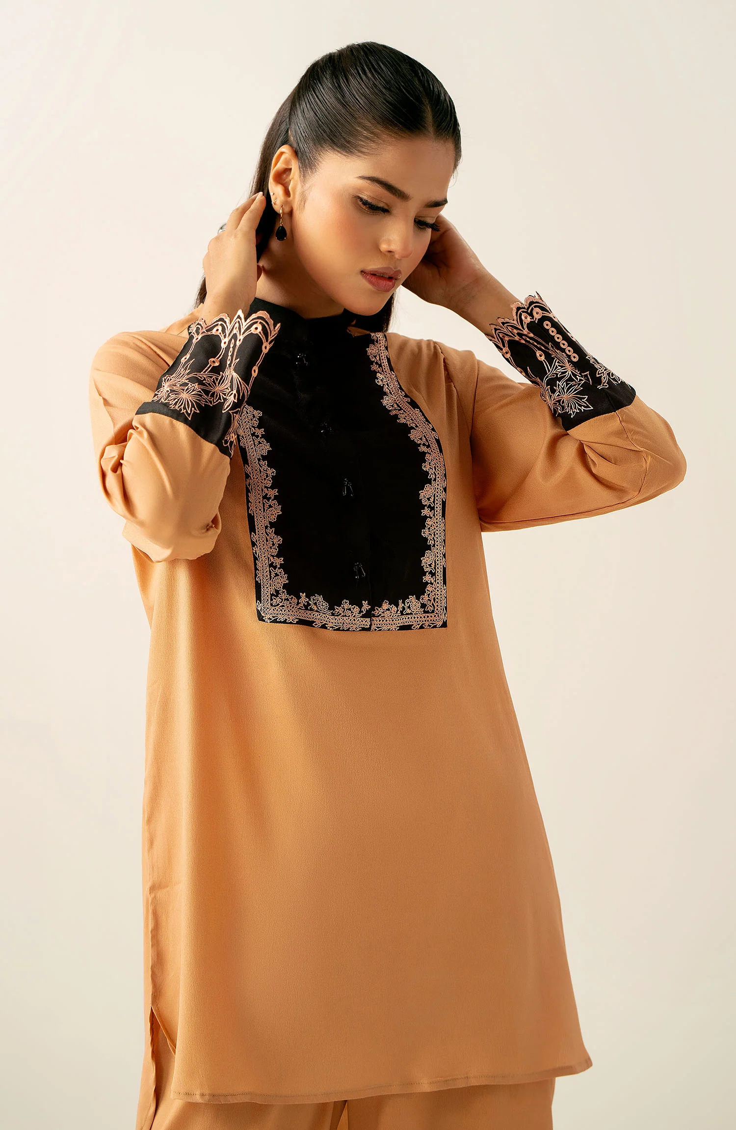 Zeen Western Silk Co-ord Set - Peach - Image 2