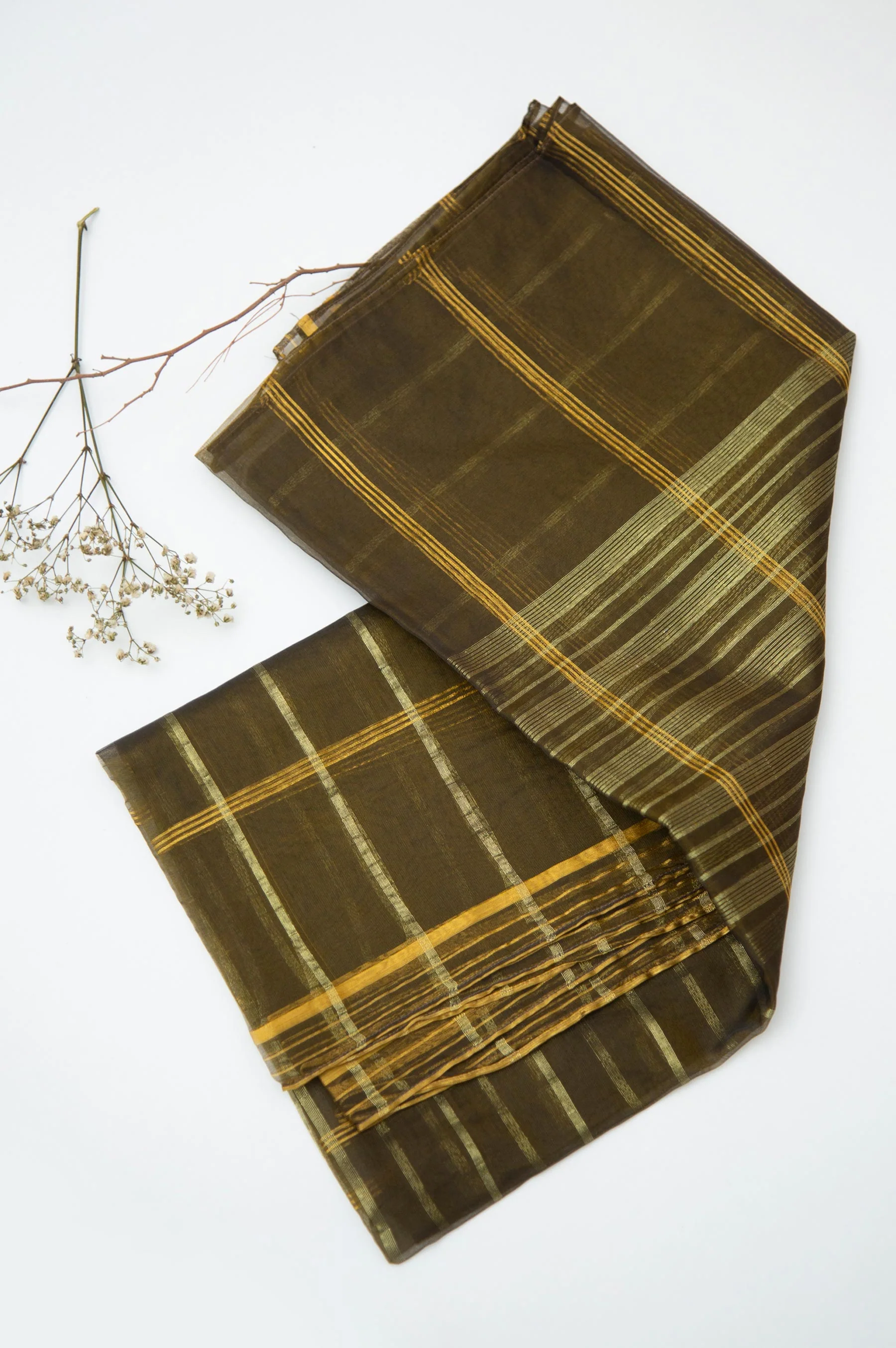 Printed Woven Zari Gold Dupatta - Gold