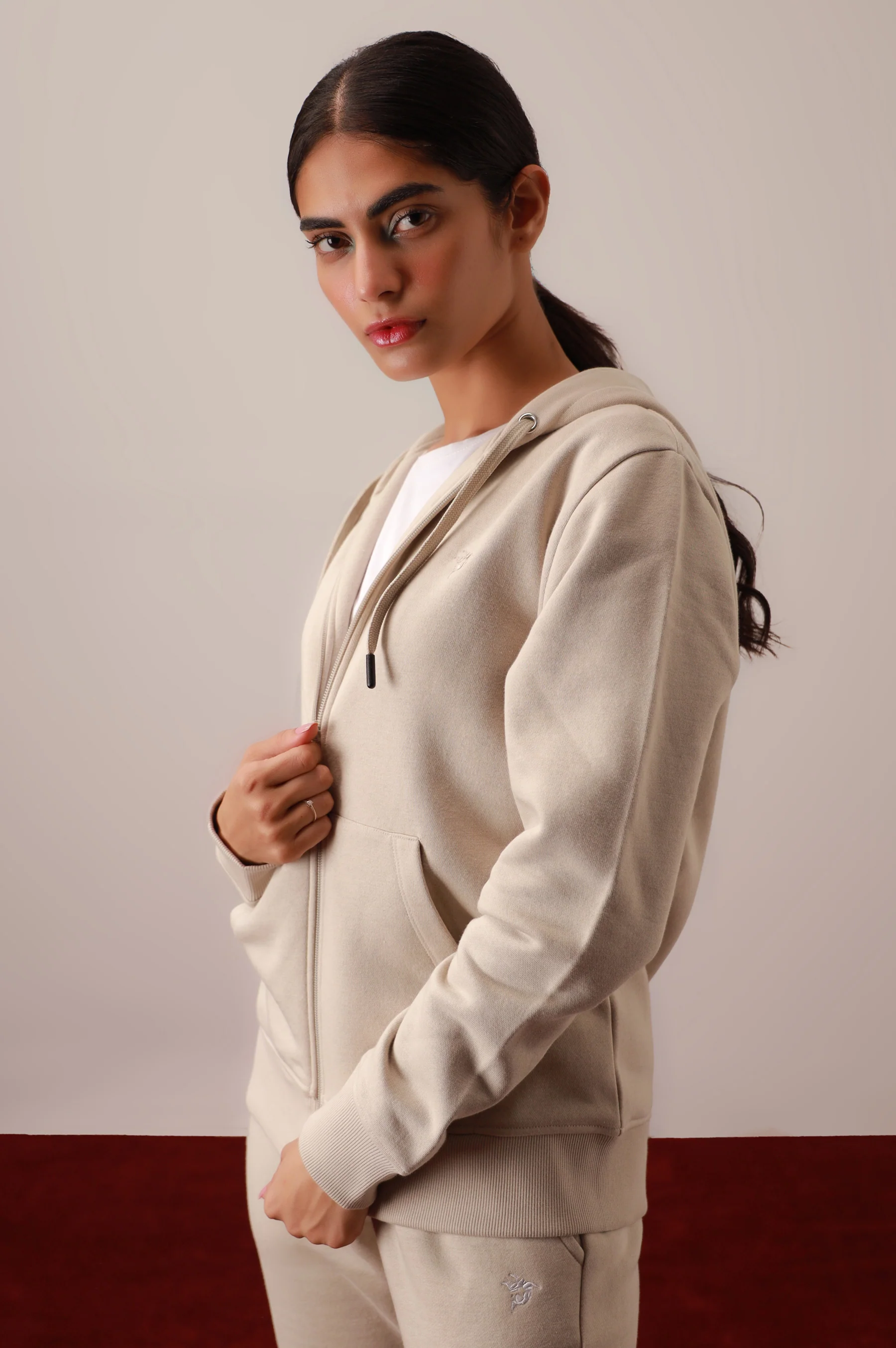 Beige Zipper Hoodie - Image 2